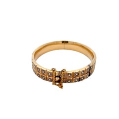 Antiguo Brazalete Italiano de Oro Amarillo de 14K y Esmalte Azul, Renacimiento Etrusco