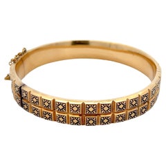 Antique Italian 14K Yellow Gold & Blue Enamel Bangle Bracelet, Etruscan Revival