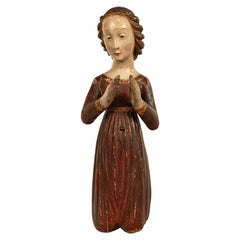 Ancienne statue de Madone italienne du 15e siècle en bois sculpté et peint à la main Vecchietta