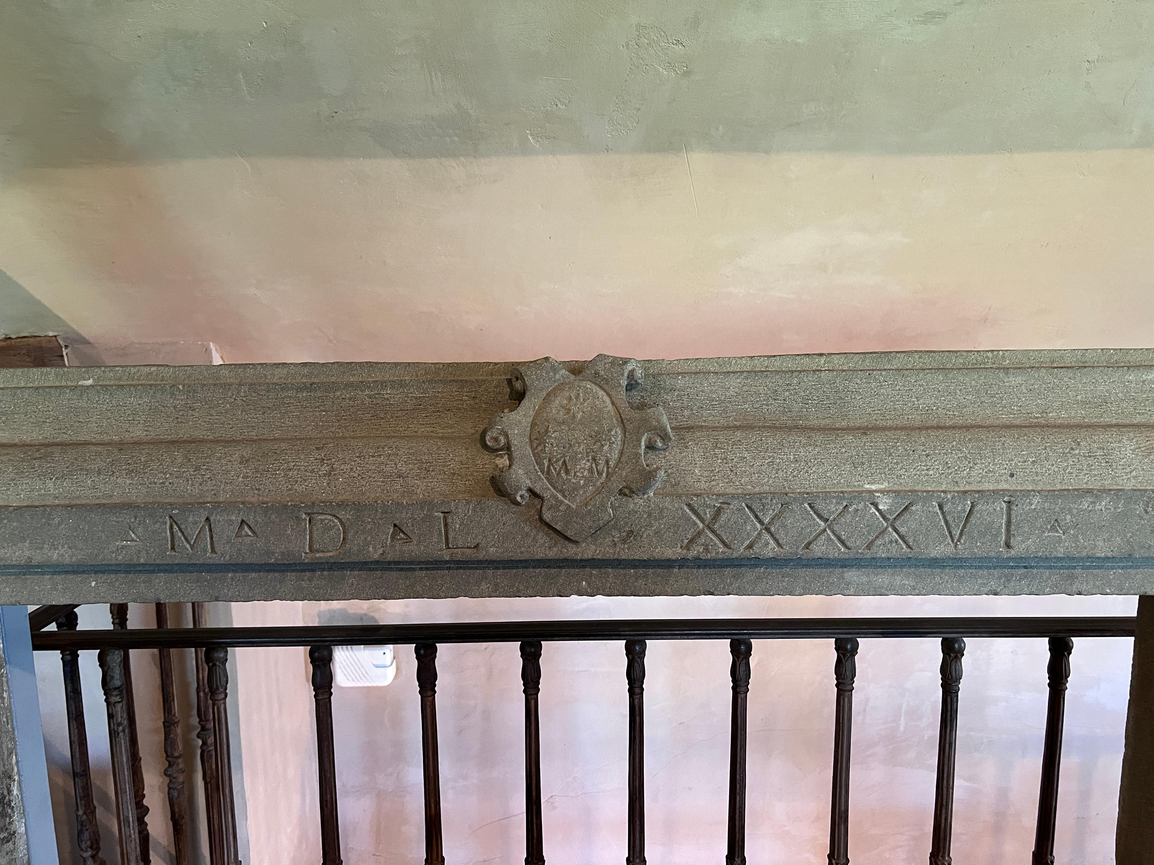 Engraved Antique Italian 16th Century Mantel 'anno 1596' For Sale