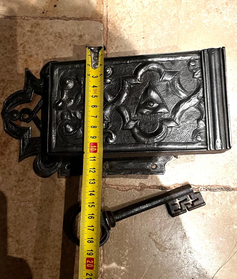 Antique Iron Lock with Old Key, Vintage Security Hardware