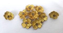 Antique Italian 18 Karat Yellow Gold & Saphire Floral Brooch & Earrings Set