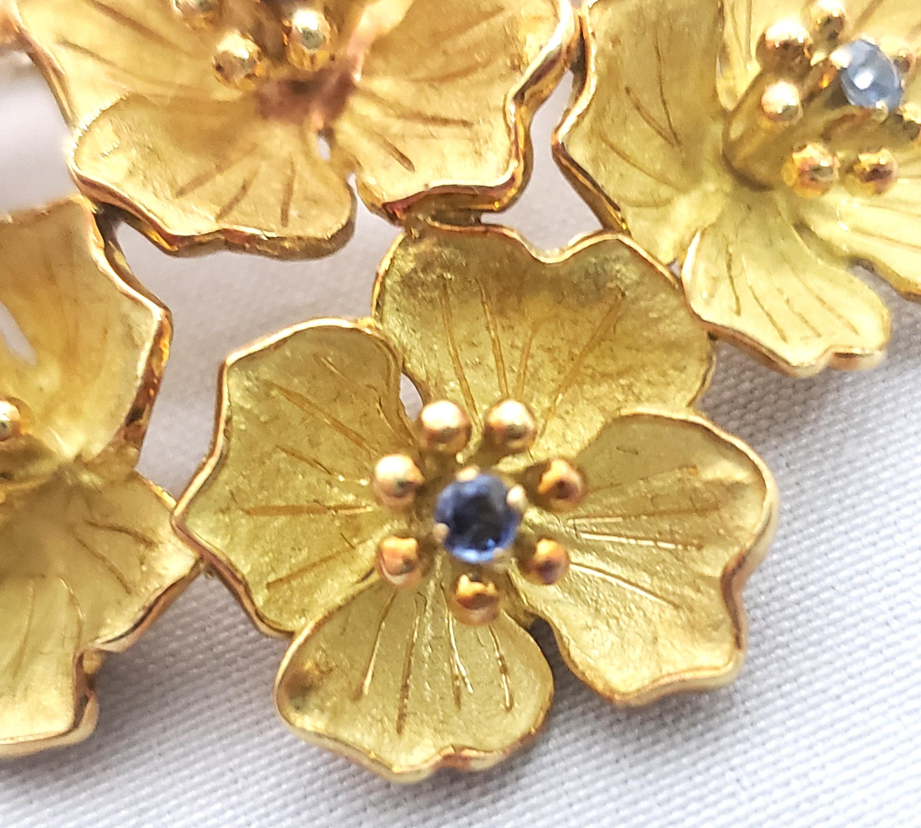 20th Century Antique Italian 18 Karat Yellow Gold & Saphire Floral Brooch & Earrings Set  For Sale