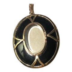 Antique Italian 18K Gold Onyx Pearl Pendant, Circa 1870s-1890s