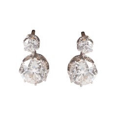 Pendientes italianos antiguos de oro de 18 quilates y platino con diamantes talla antigua, c. 1900