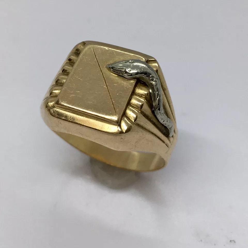 Art Deco Antique Italian 18K GOLD Serpent SIgnet RIng 8.2 Gram Size 11.5 No Engraving For Sale