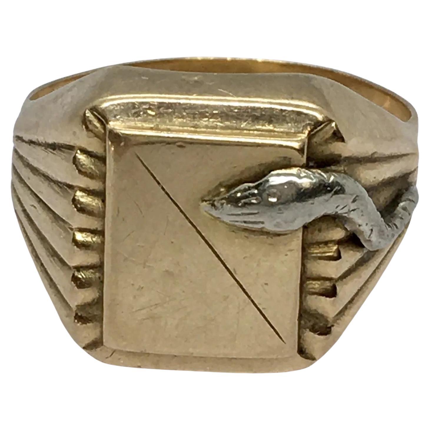 Antique Italian 18K GOLD Serpent SIgnet RIng 8.2 Gram Size 11.5 No Engraving For Sale