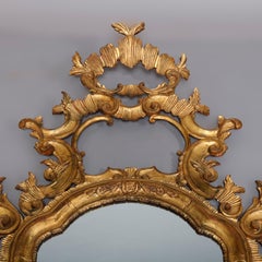 Monumental Antique Italian 18th Century Baroque Giltwood Over Mantel Mirrors