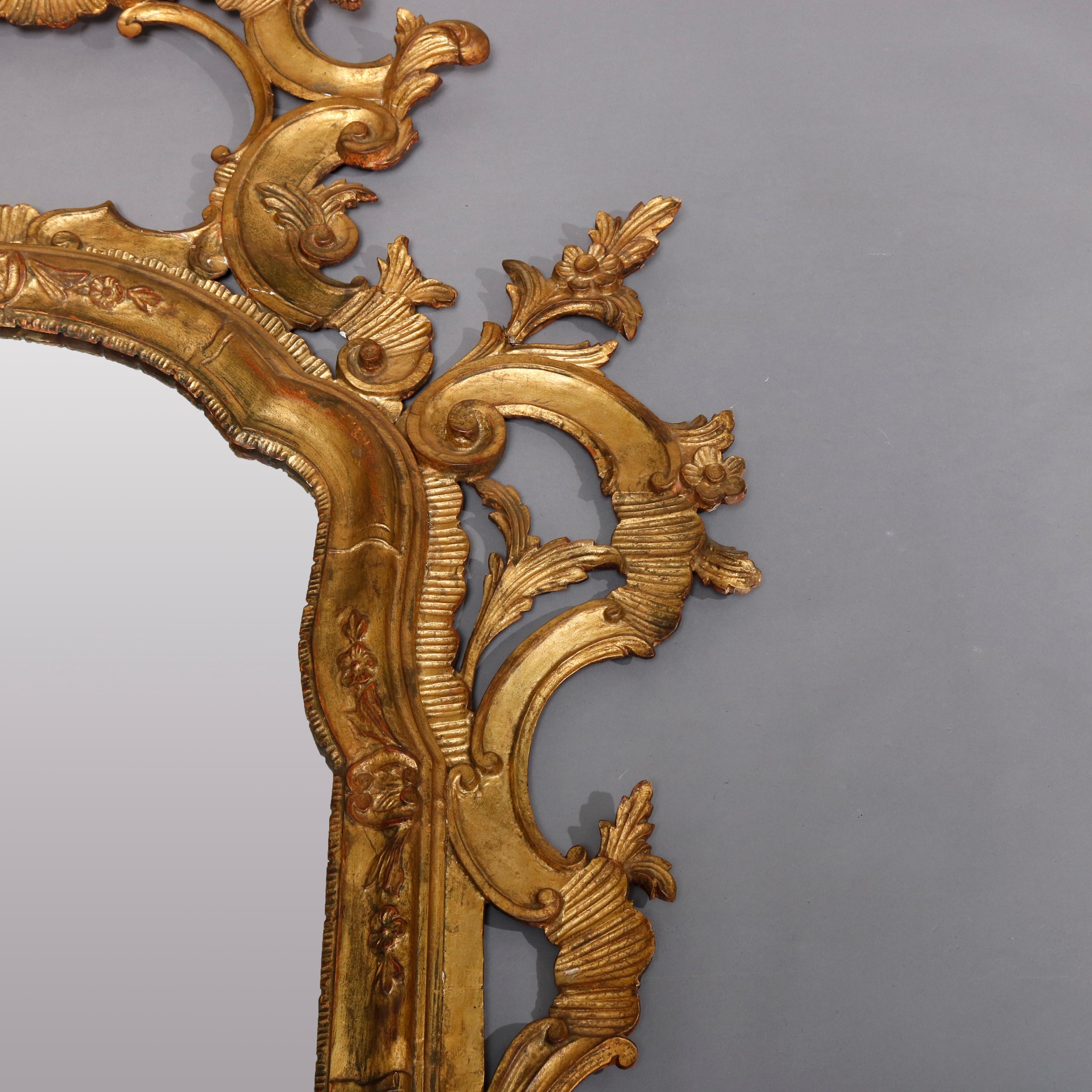 Hand-Carved Monumental Antique Italian 18th Century Baroque Giltwood Over Mantel Mirrors