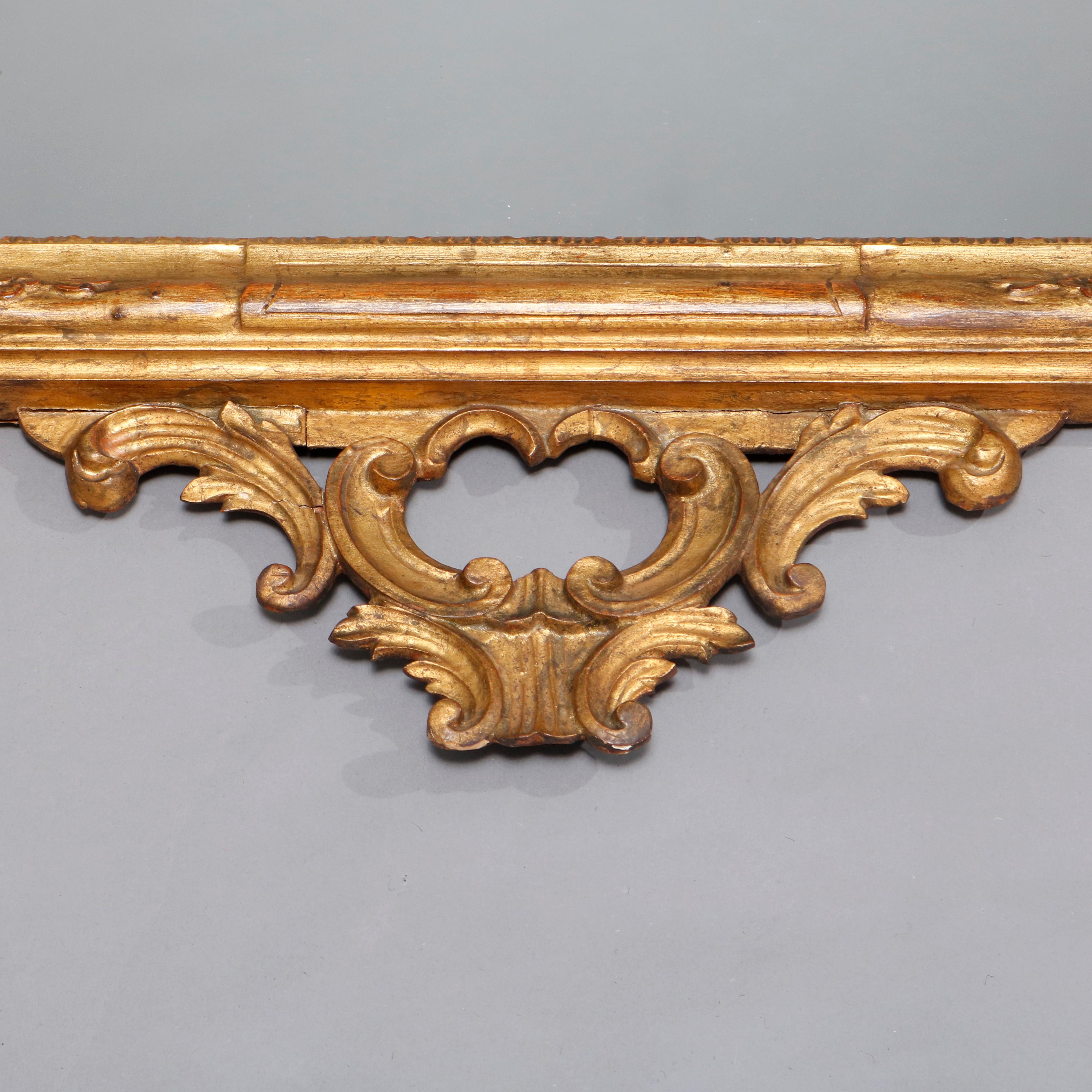 Monumental Antique Italian 18th Century Baroque Giltwood Over Mantel Mirrors In Good Condition In Big Flats, NY