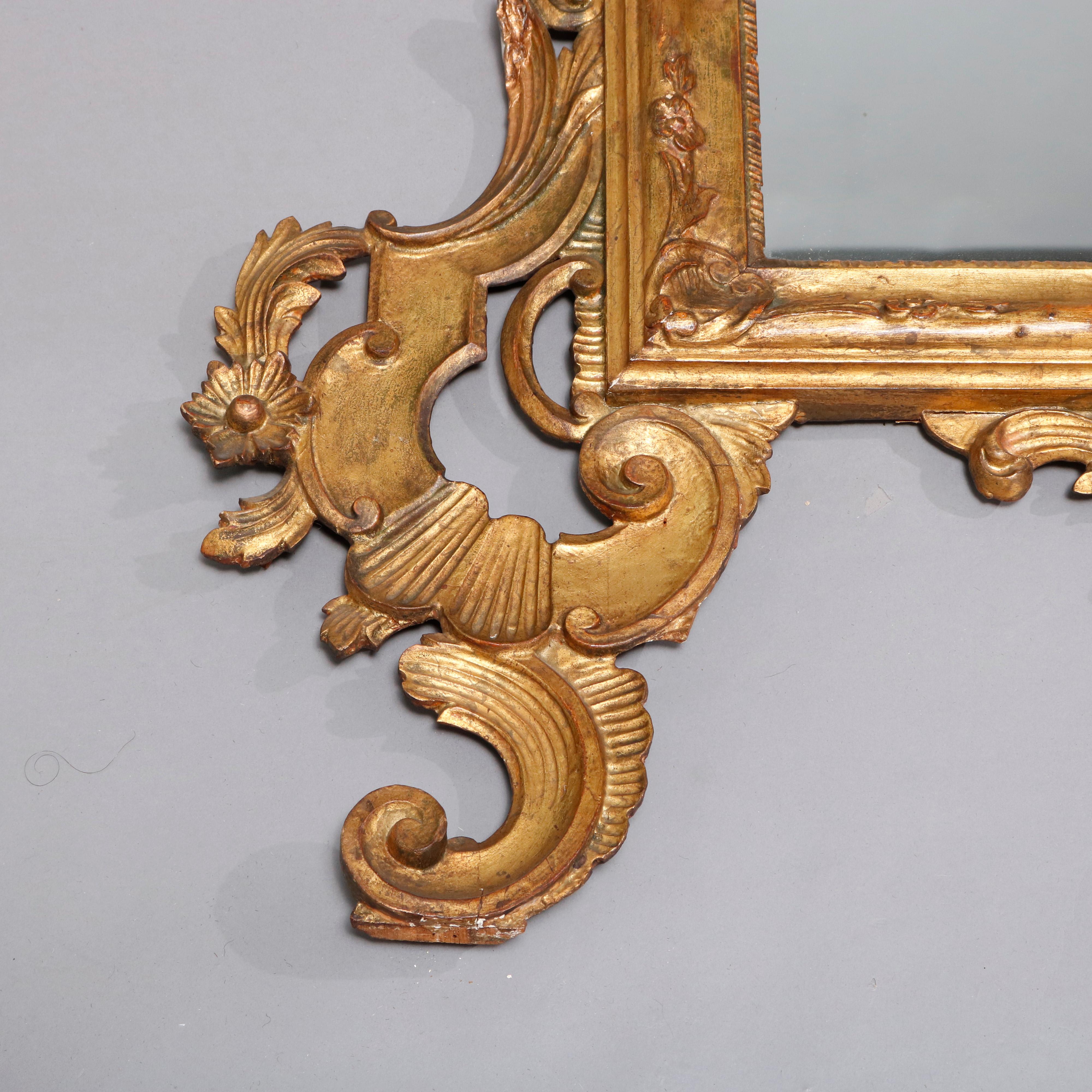 18th Century and Earlier Monumental Antique Italian 18th Century Baroque Giltwood Over Mantel Mirrors