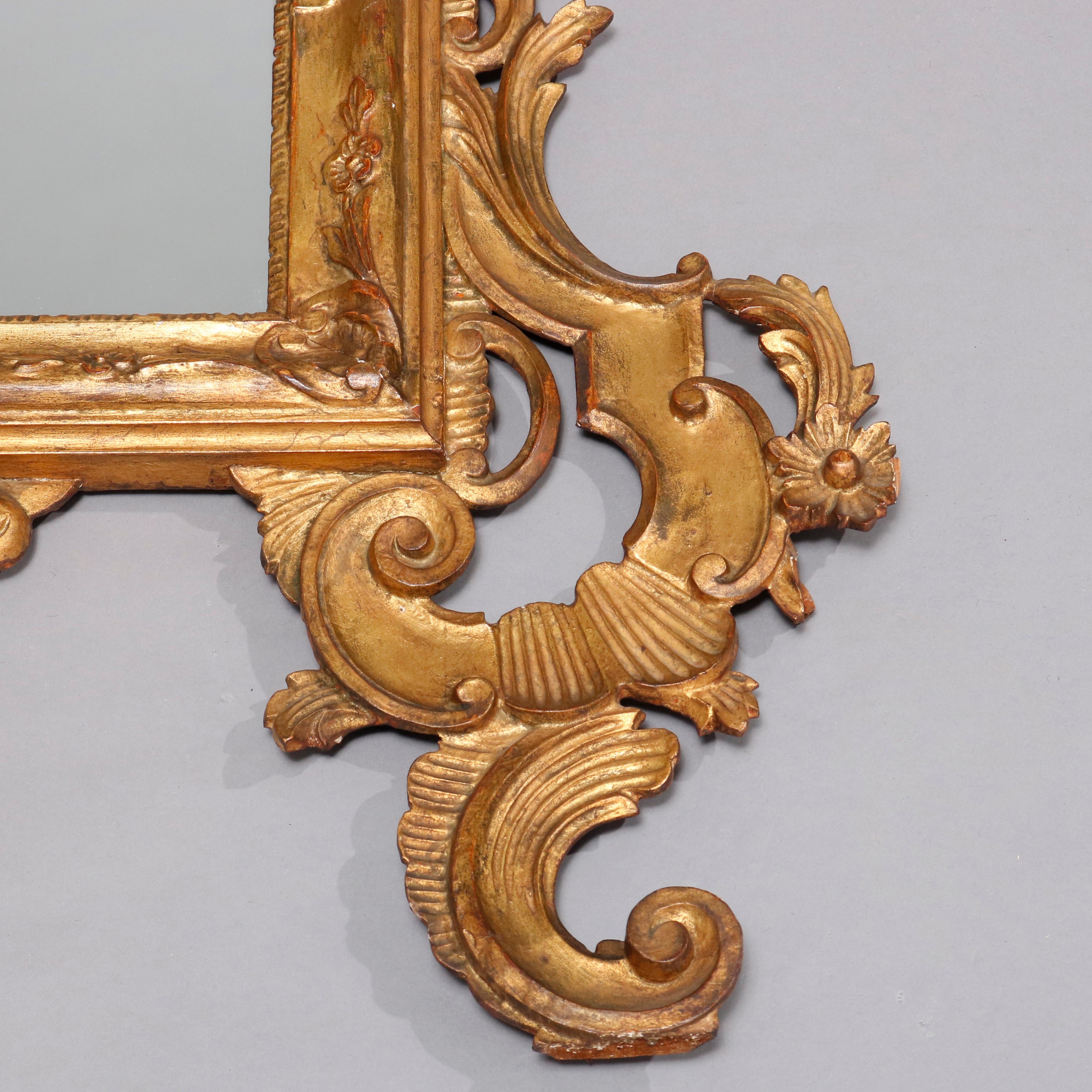 Monumental Antique Italian 18th Century Baroque Giltwood Over Mantel Mirrors 1