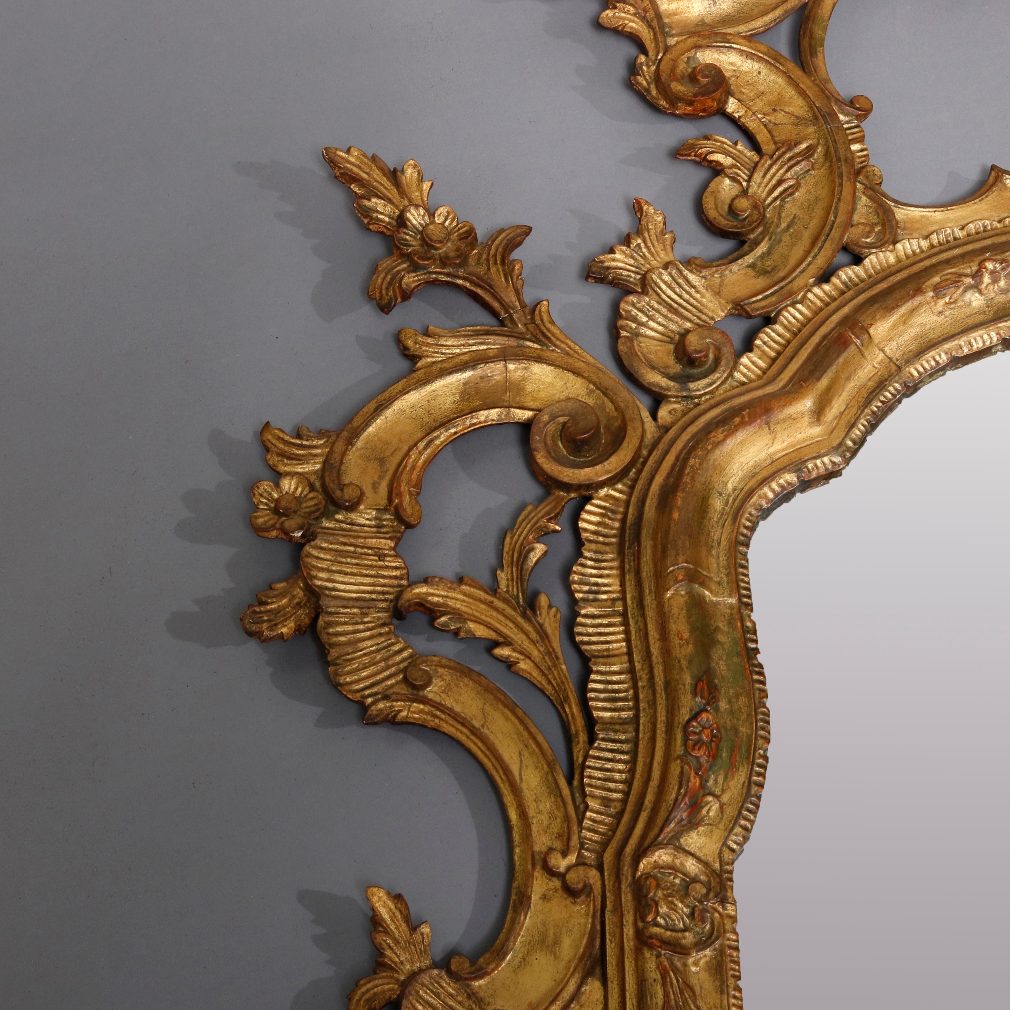 Monumental Antique Italian 18th Century Baroque Giltwood Over Mantel Mirrors 2