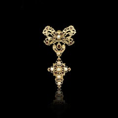 Antique Italian 18th Century Bow Perl Garnet Necklace, Georgian Era Rococo Bow