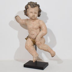 Antique Italian 18th Century Carved Wood Baroque Angel Sculpture Circa 1700-1750