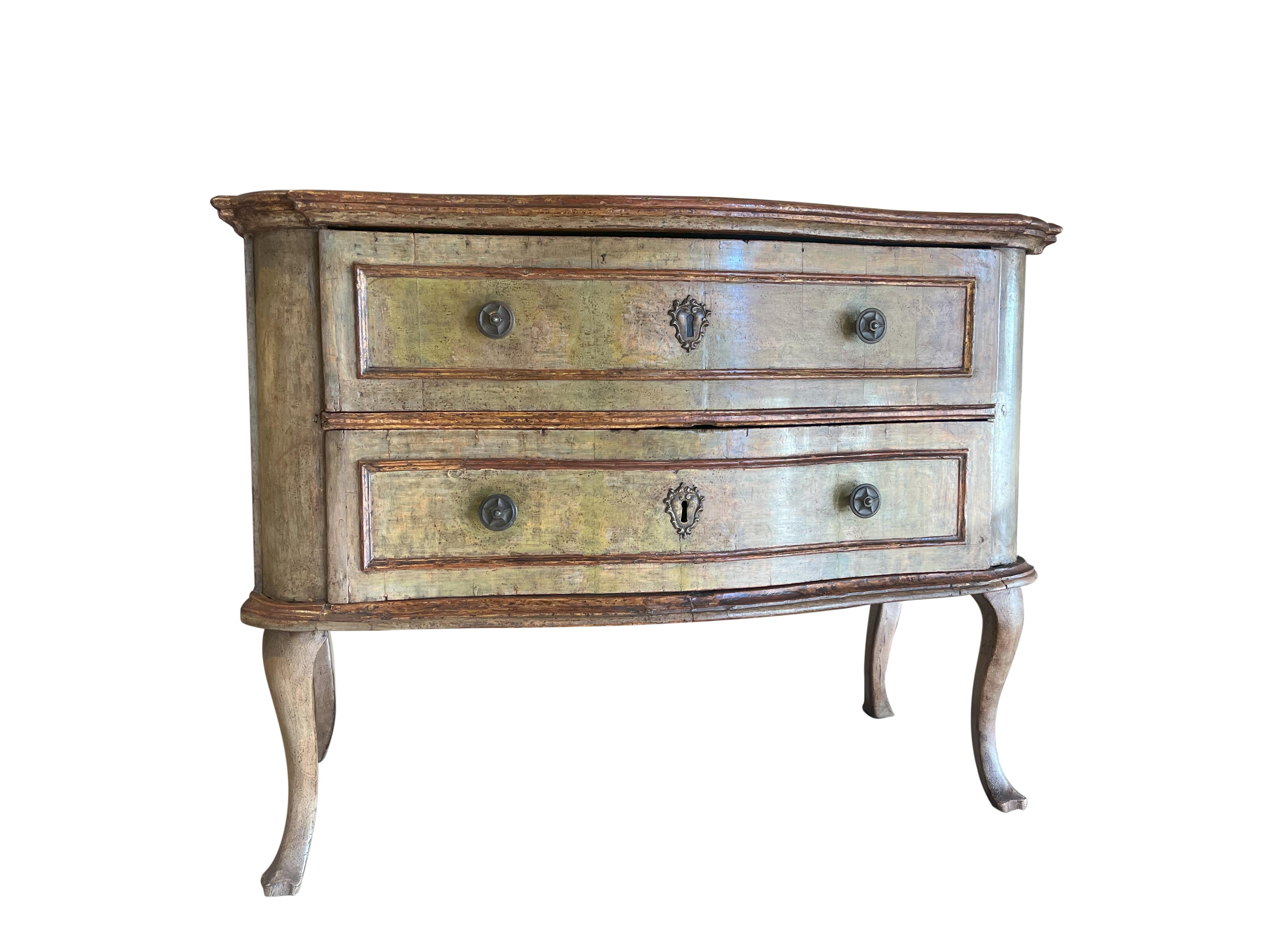 17th Century Antique Italian 18th Century Hand Painted Louis XV Chest of Drawers Marchigiano  For Sale