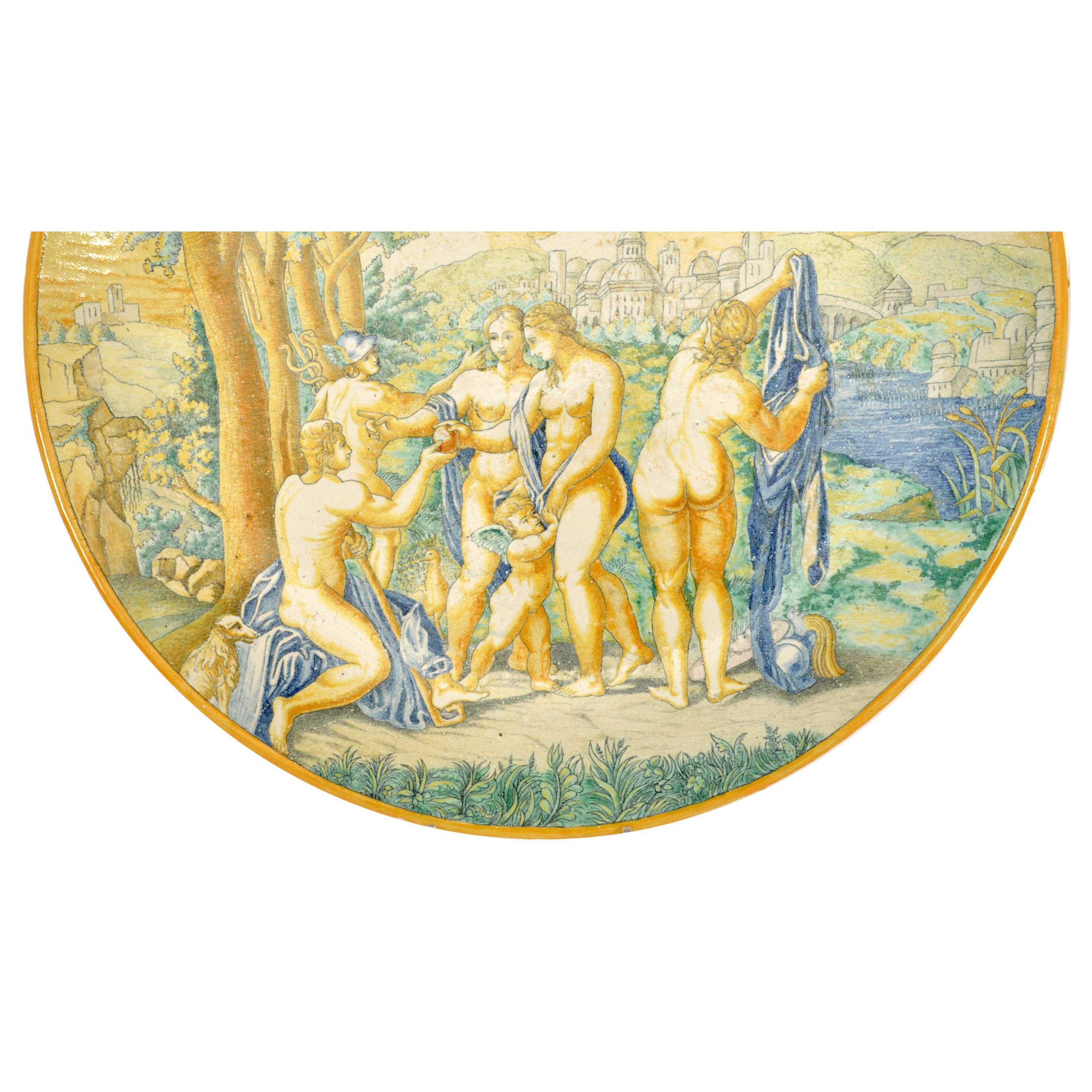 Baroque Grande assiette italienne antique du 18ème siècle en faïence Maiolica Istoriato Urbino 1790 en vente