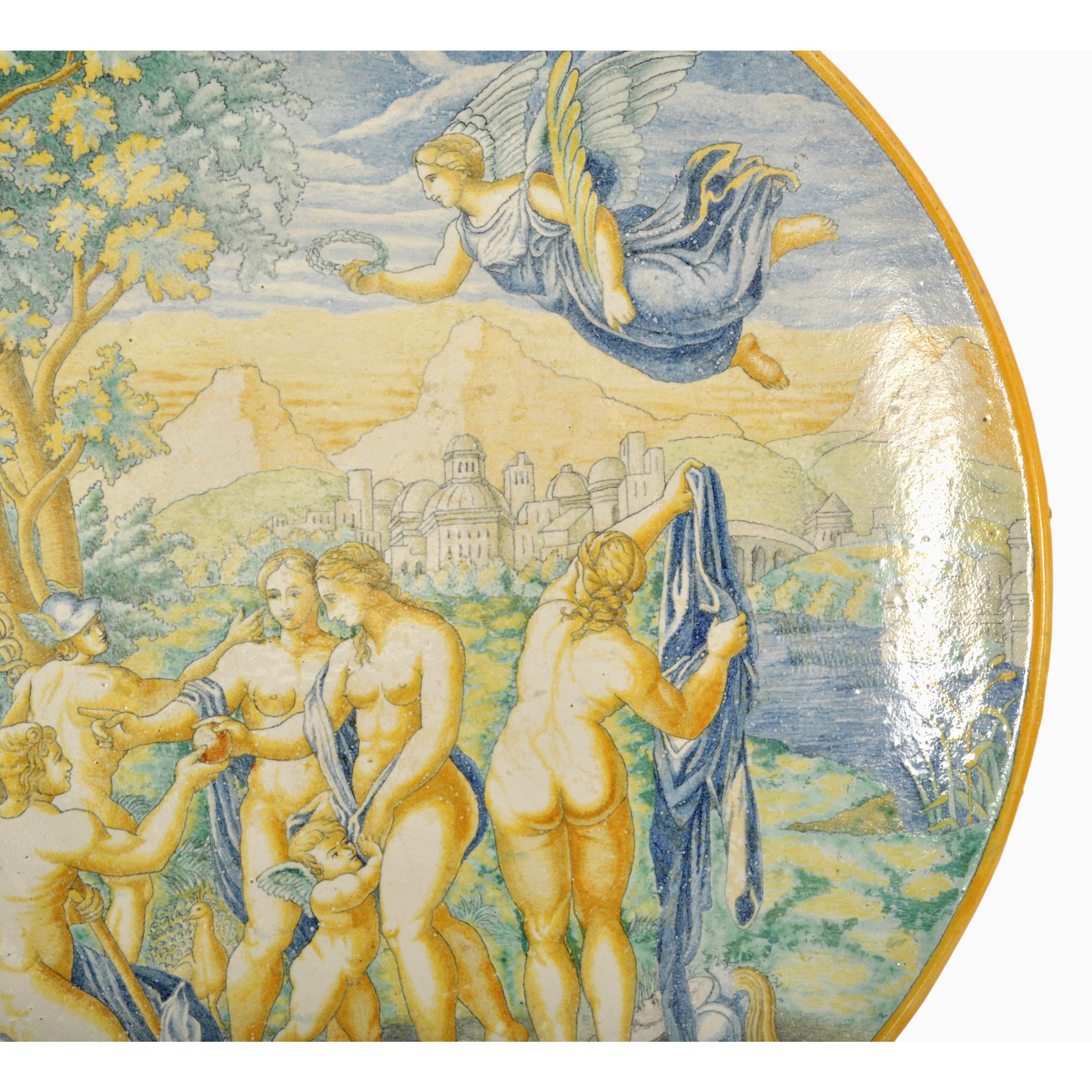 Glazed Large Antique Italian 18th Century Maiolica Faience Istoriato Plate Urbino 1790 For Sale