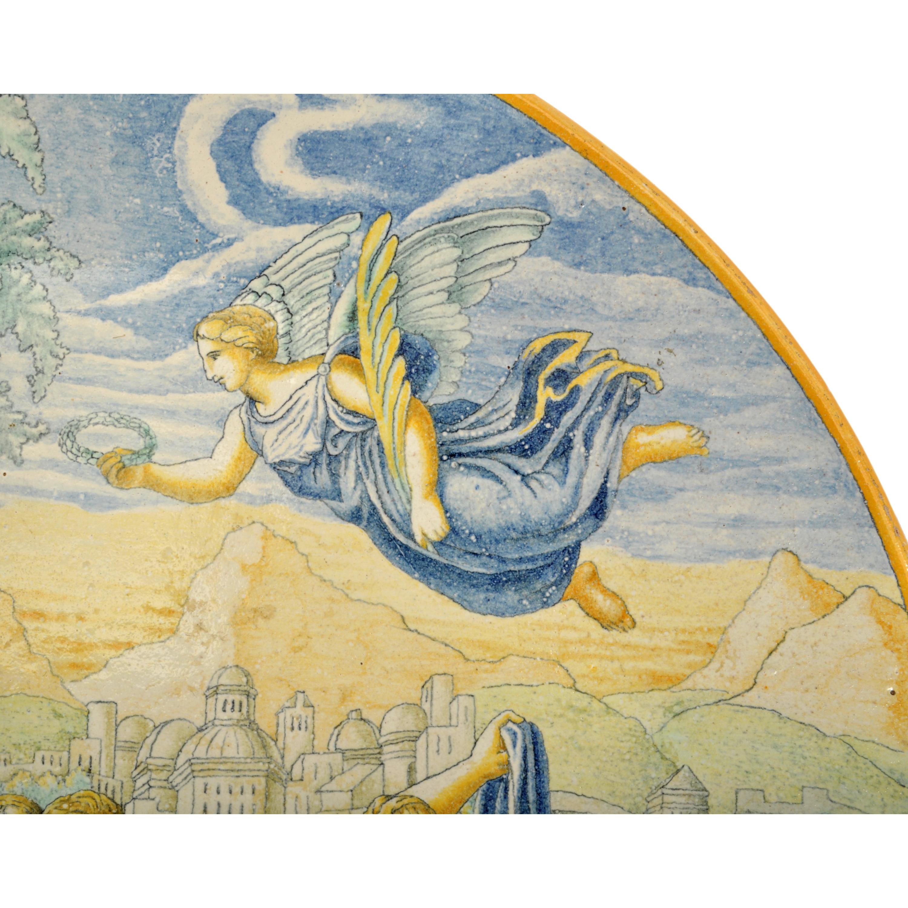 Großer antiker italienischer Maiolica-Fayence- Istoriato-Teller aus dem 18. Jahrhundert Urbino 1790 (Majolika) im Angebot