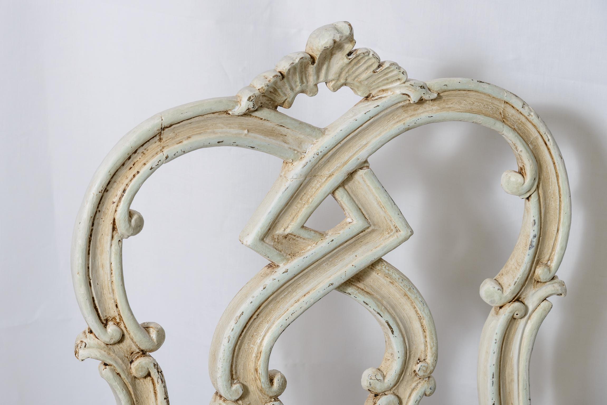 XVIII secolo Italian 18Th Century. Painted Baroque Chairs Set Of 4 in vendita