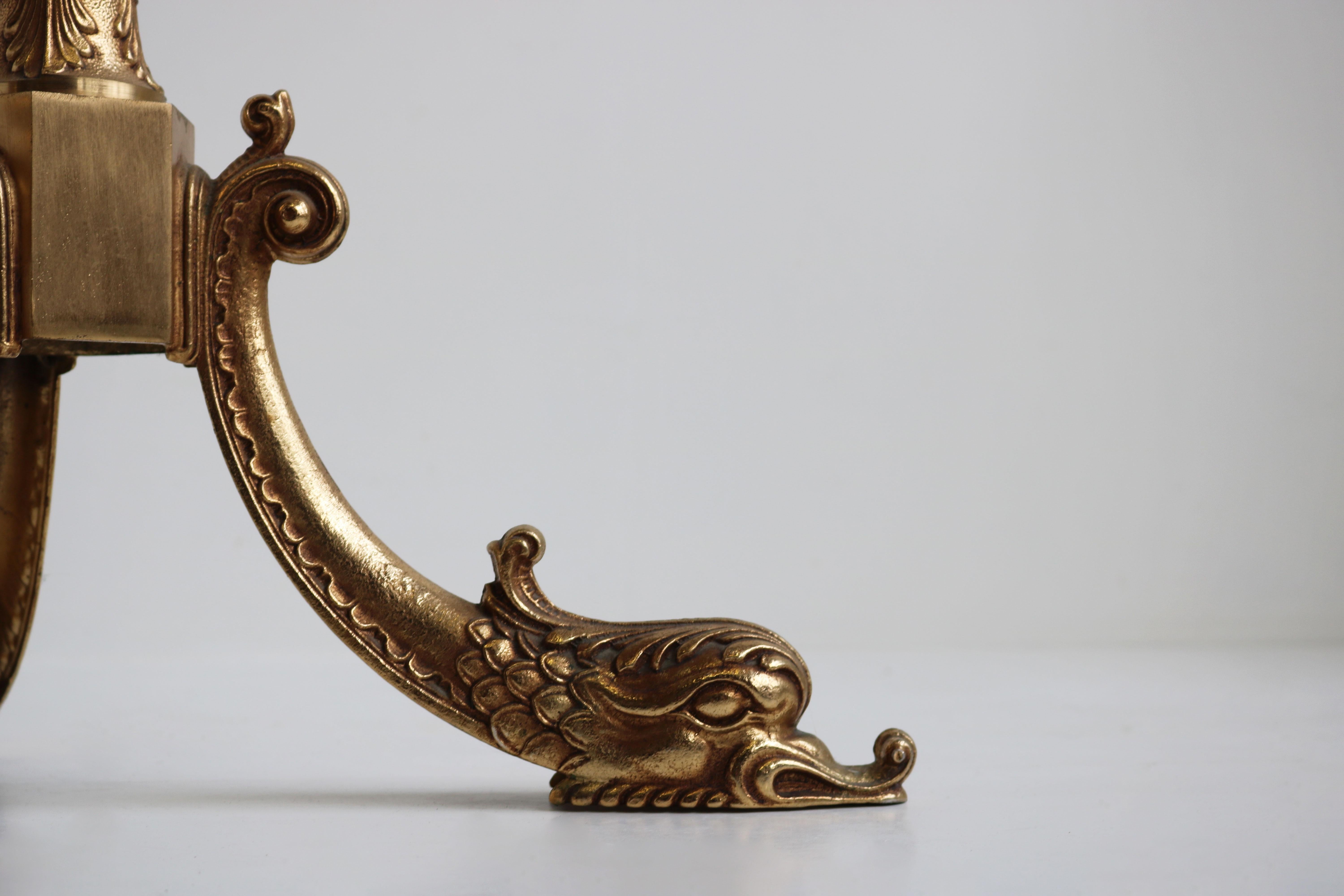 Antique Italian 1940 Coat Rack / Hall Tree Brass Hallway Dolphin Base Classical For Sale 1