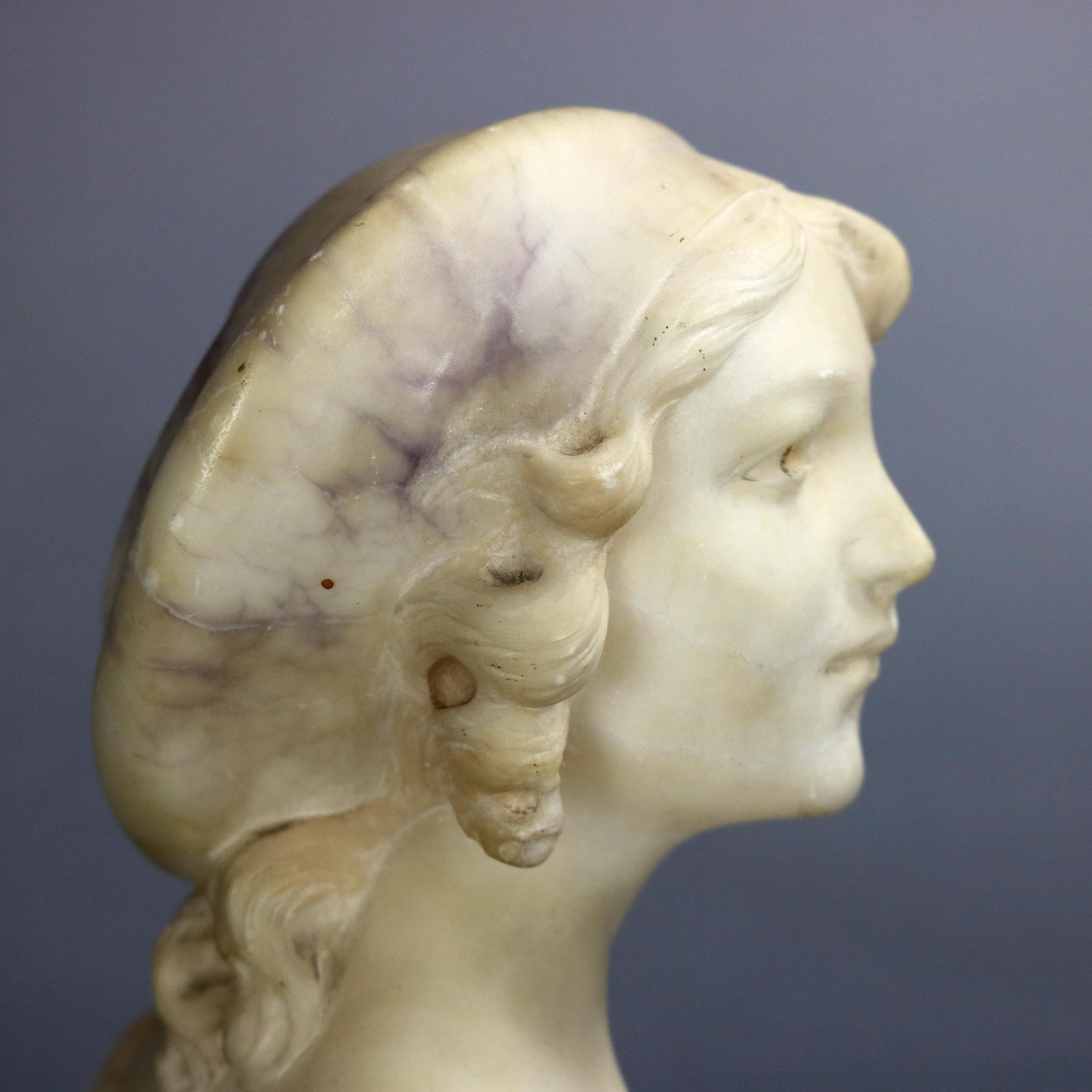 An antique Italian carved marble portrait bust of Joan of Arc, en verso 