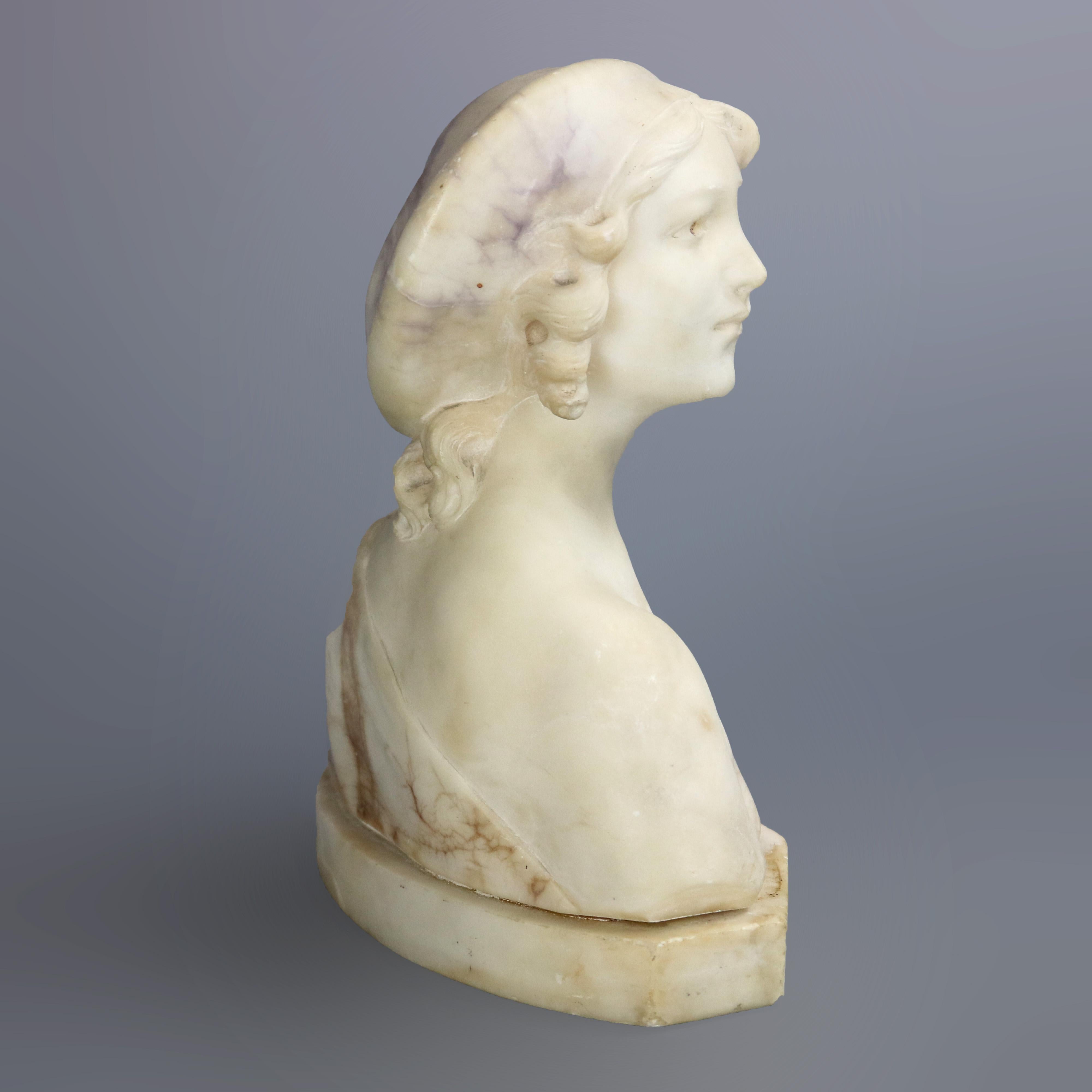 Hand-Carved Antique Italian 2 Tone Marble Joan of Arc Portrait Bust Sculpture, circa 1890