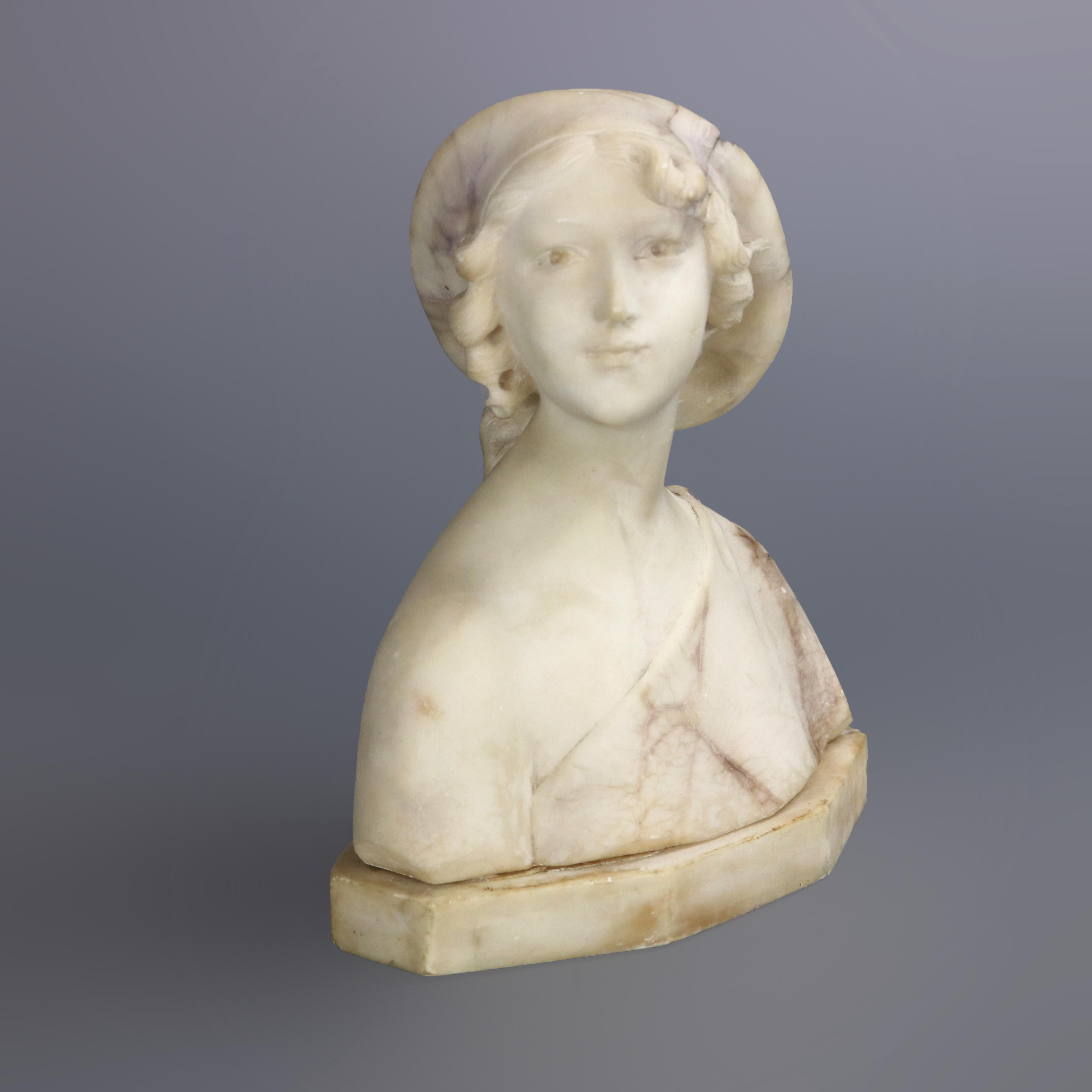 19th Century Antique Italian 2 Tone Marble Joan of Arc Portrait Bust Sculpture, circa 1890