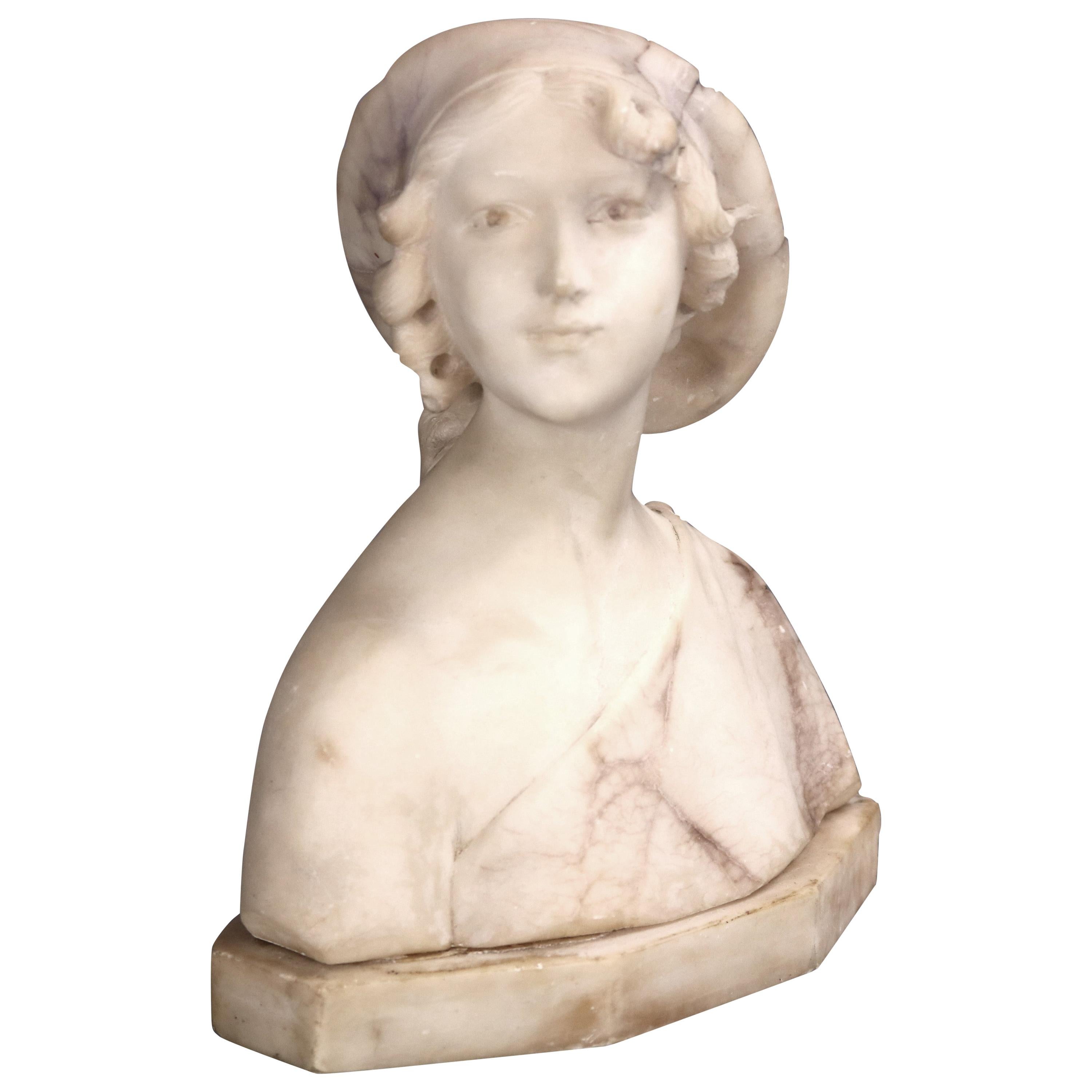 Antique Italian 2 Tone Marble Joan of Arc Portrait Bust Sculpture, circa 1890