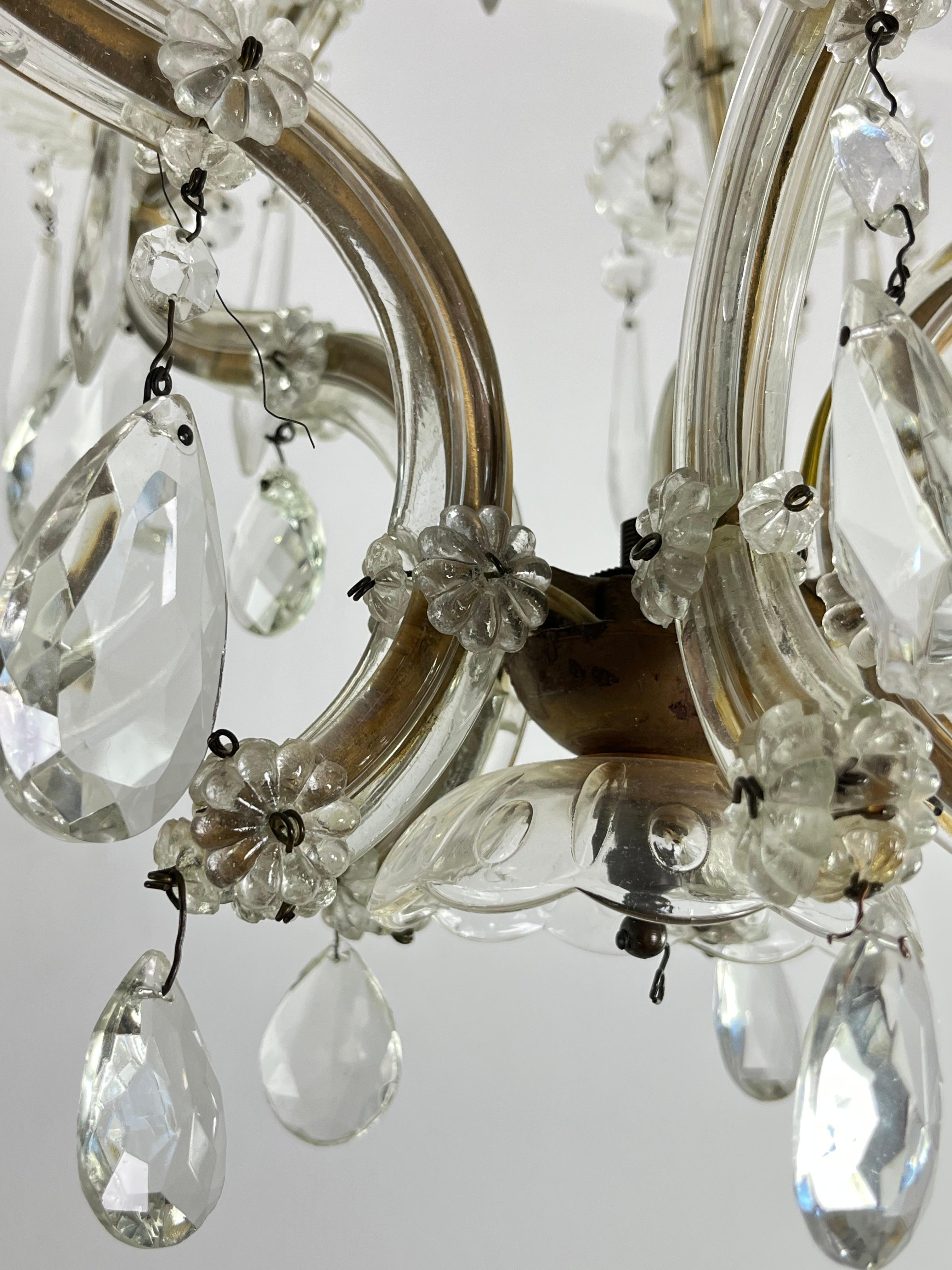 Mid-20th Century Antique Italian 5-Light Mid-Century Crystal Chandelier, 1950s For Sale