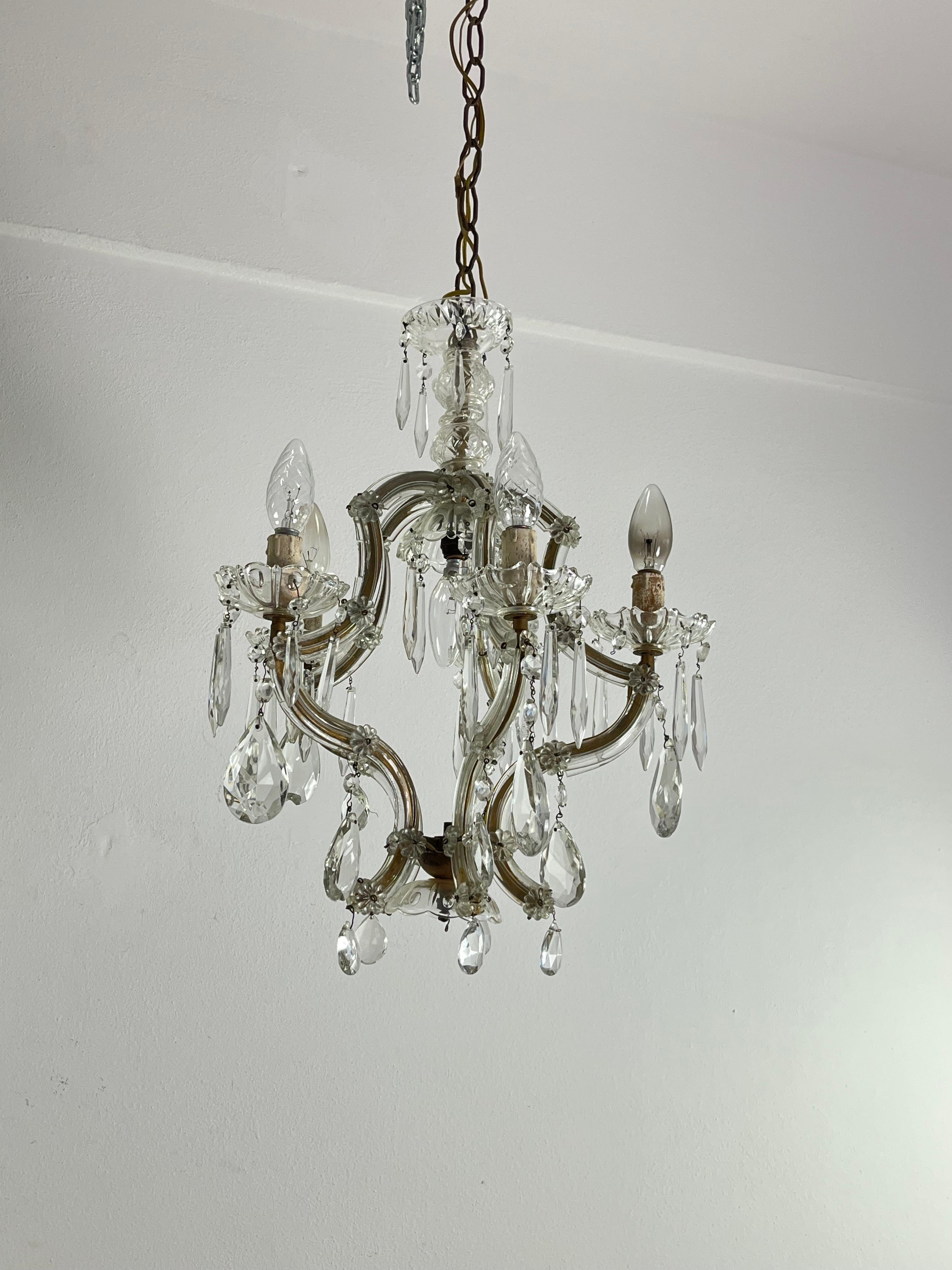 Antique Italian 5-Light Mid-Century Crystal Chandelier, 1950s For Sale 1