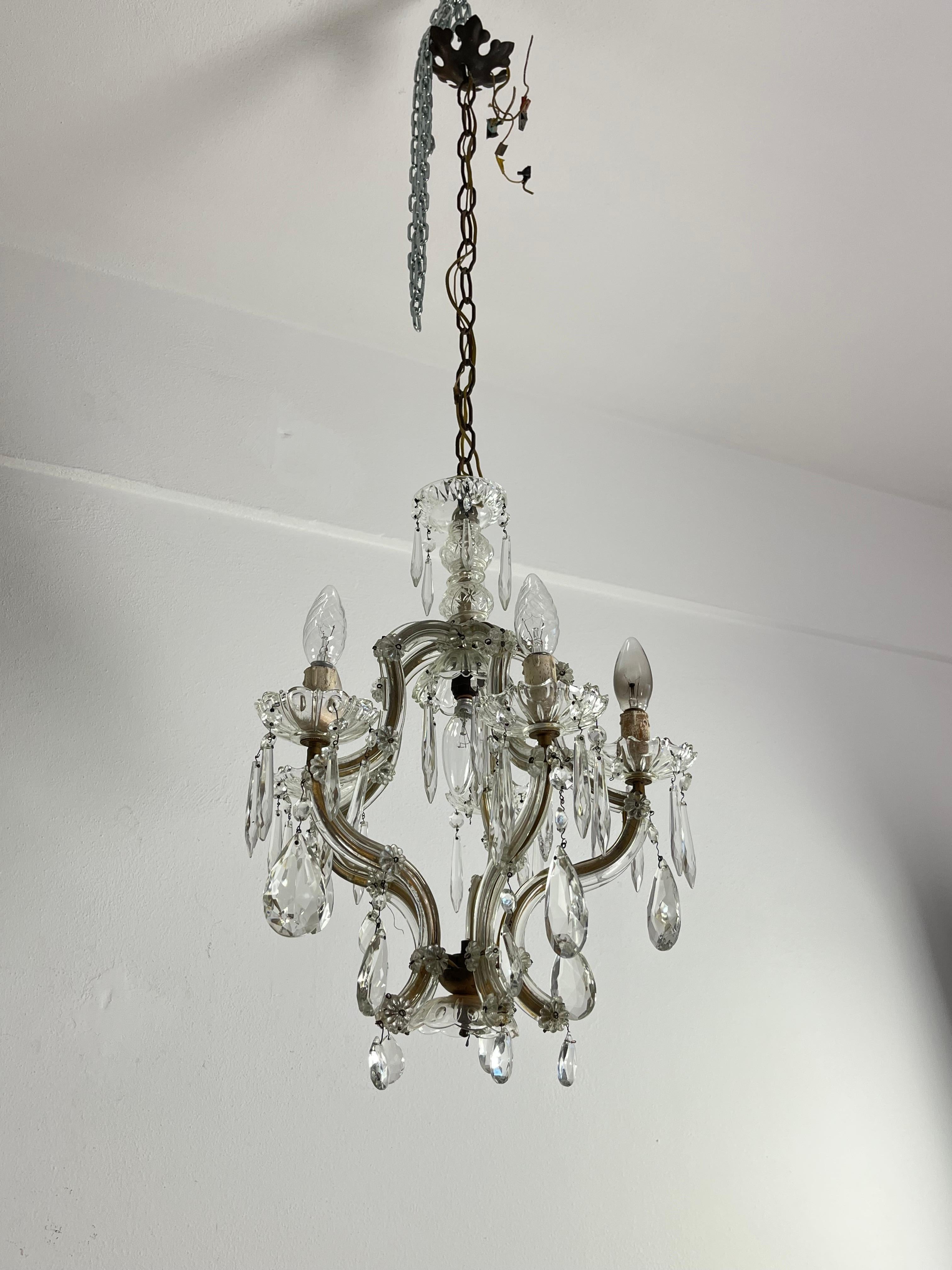 Antique Italian 5-Light Mid-Century Crystal Chandelier, 1950s For Sale 2