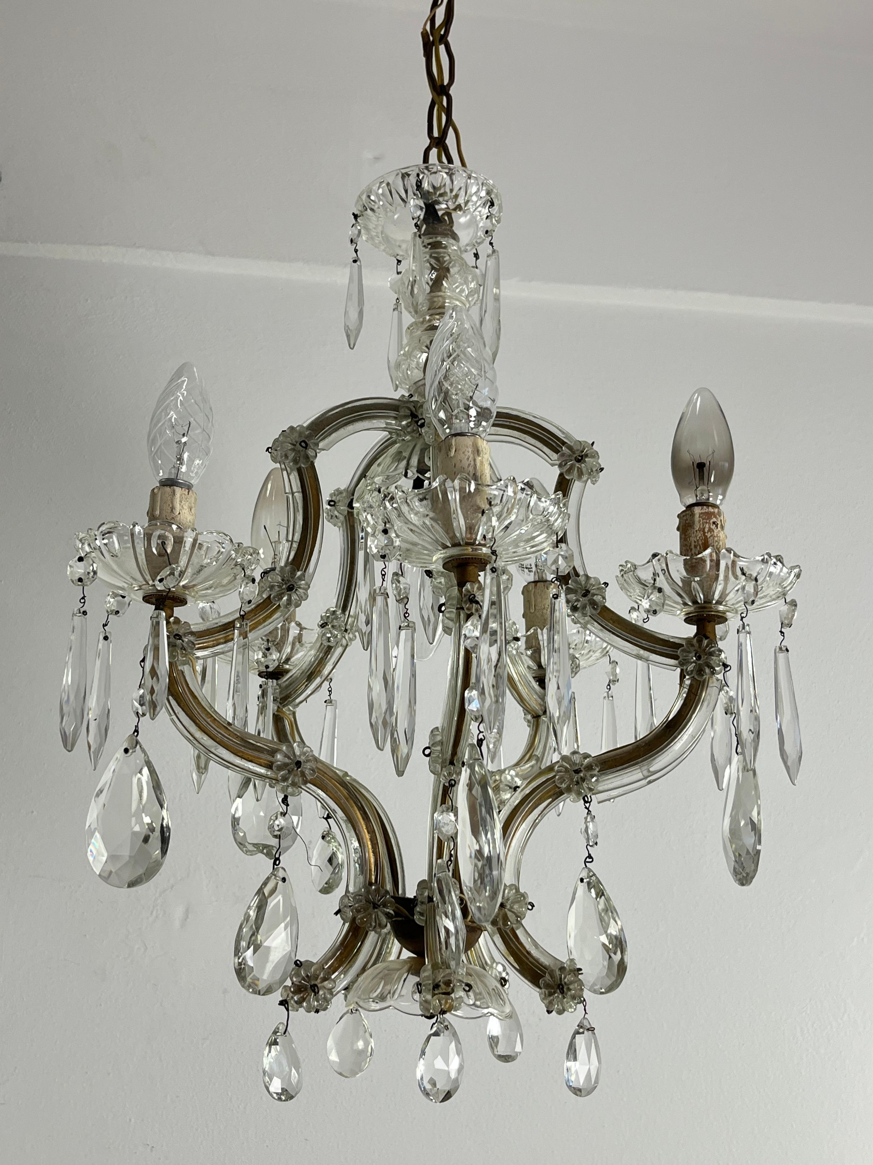 Antique Italian 5-Light Mid-Century Crystal Chandelier, 1950s For Sale 3