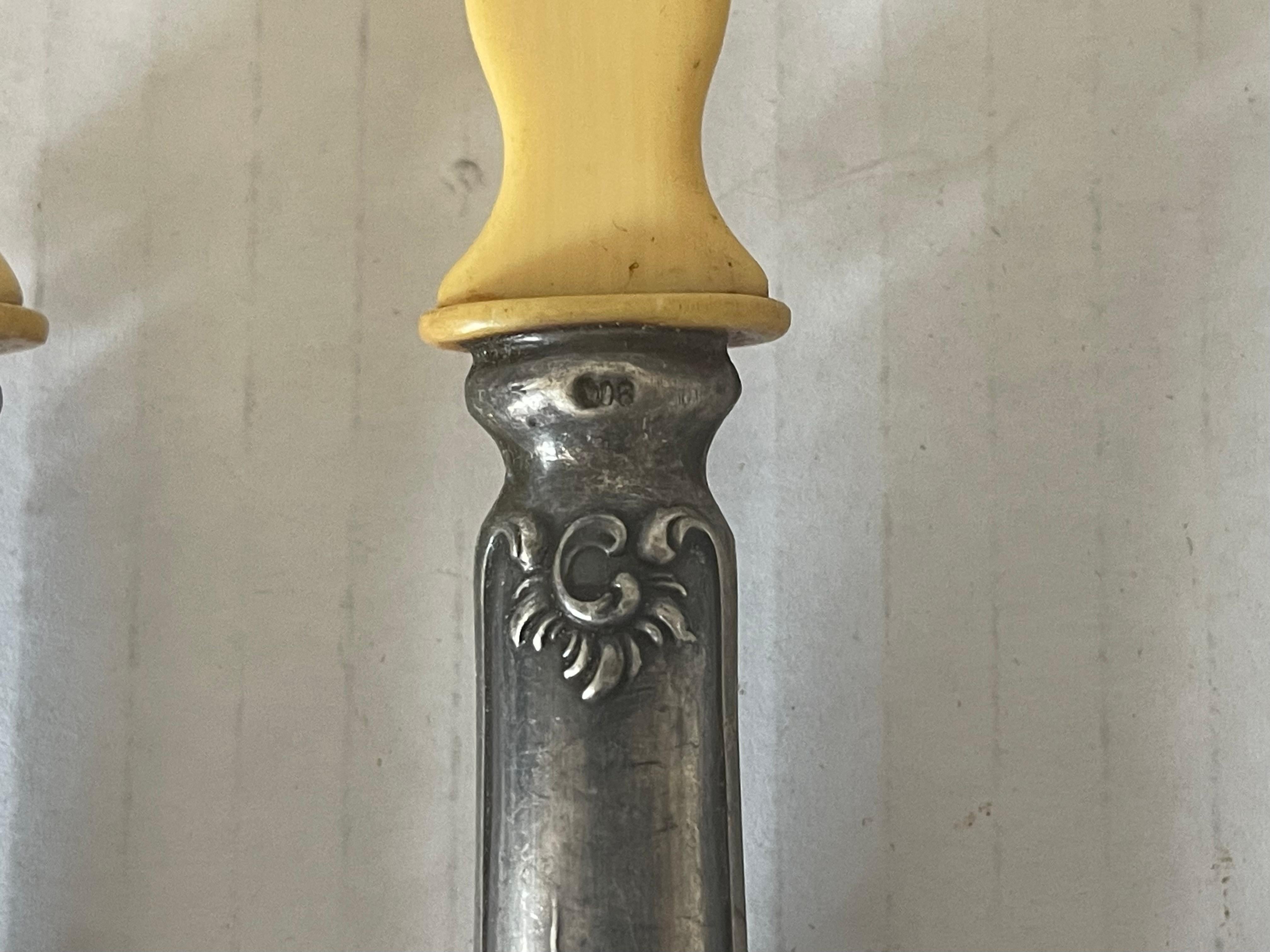 Art Nouveau Antico set d'argento da intaglio 800 italiano, posate Art Carved in vendita
