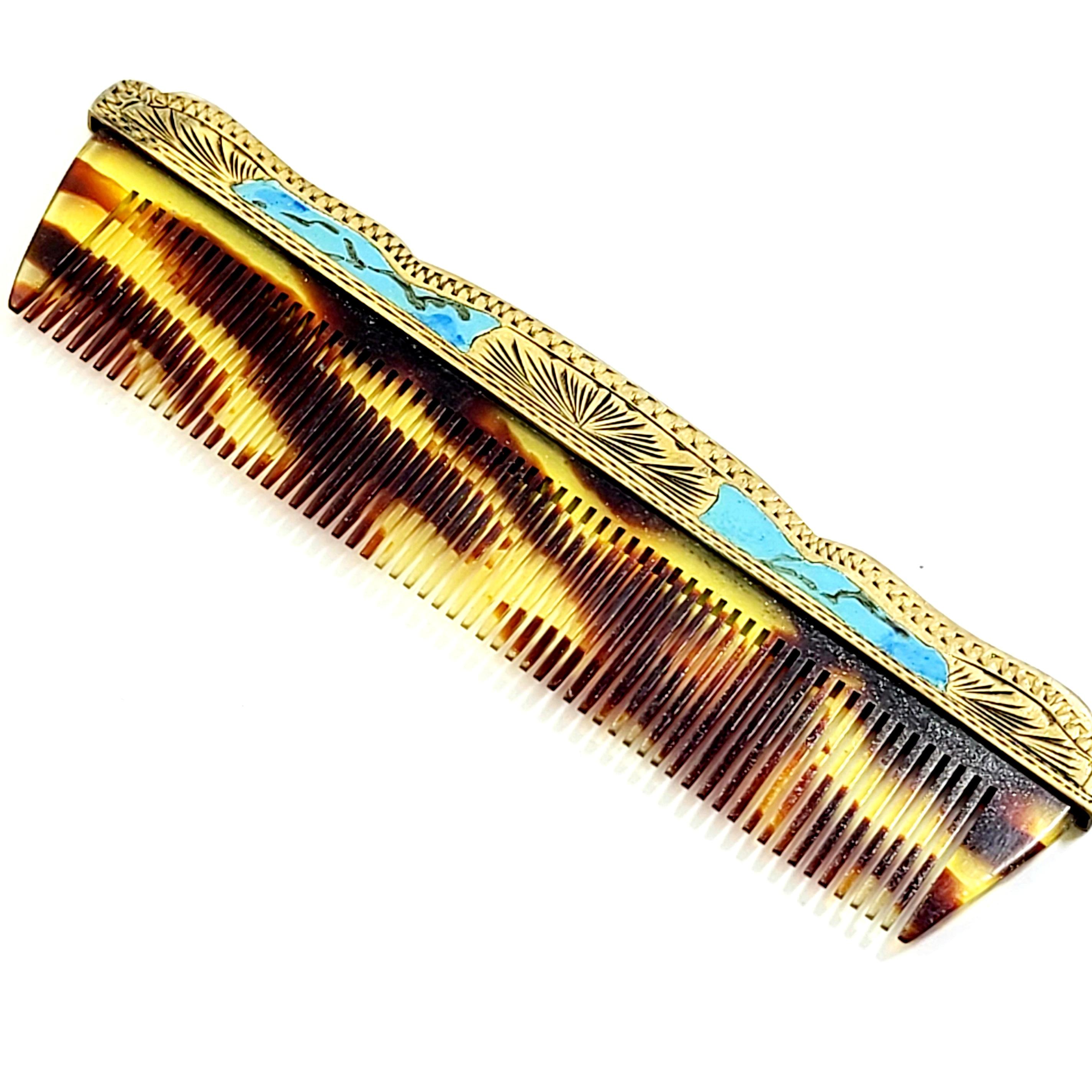 Antique Italian 800 Silver Gold Vermeil Hand Painted Enamel Comb 4