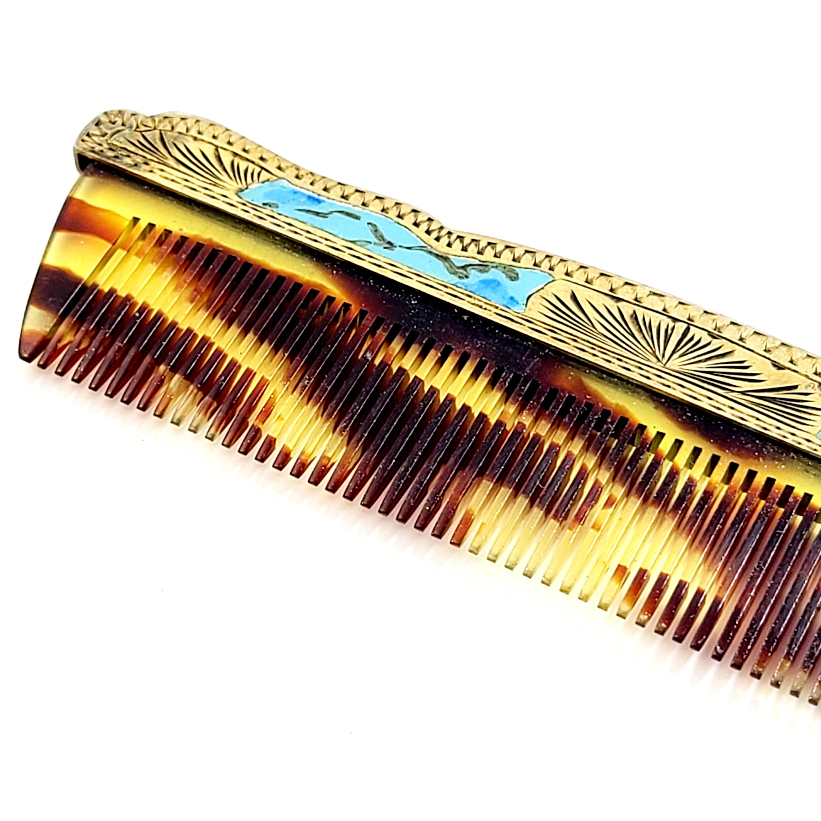 Antique Italian 800 Silver Gold Vermeil Hand Painted Enamel Comb 5
