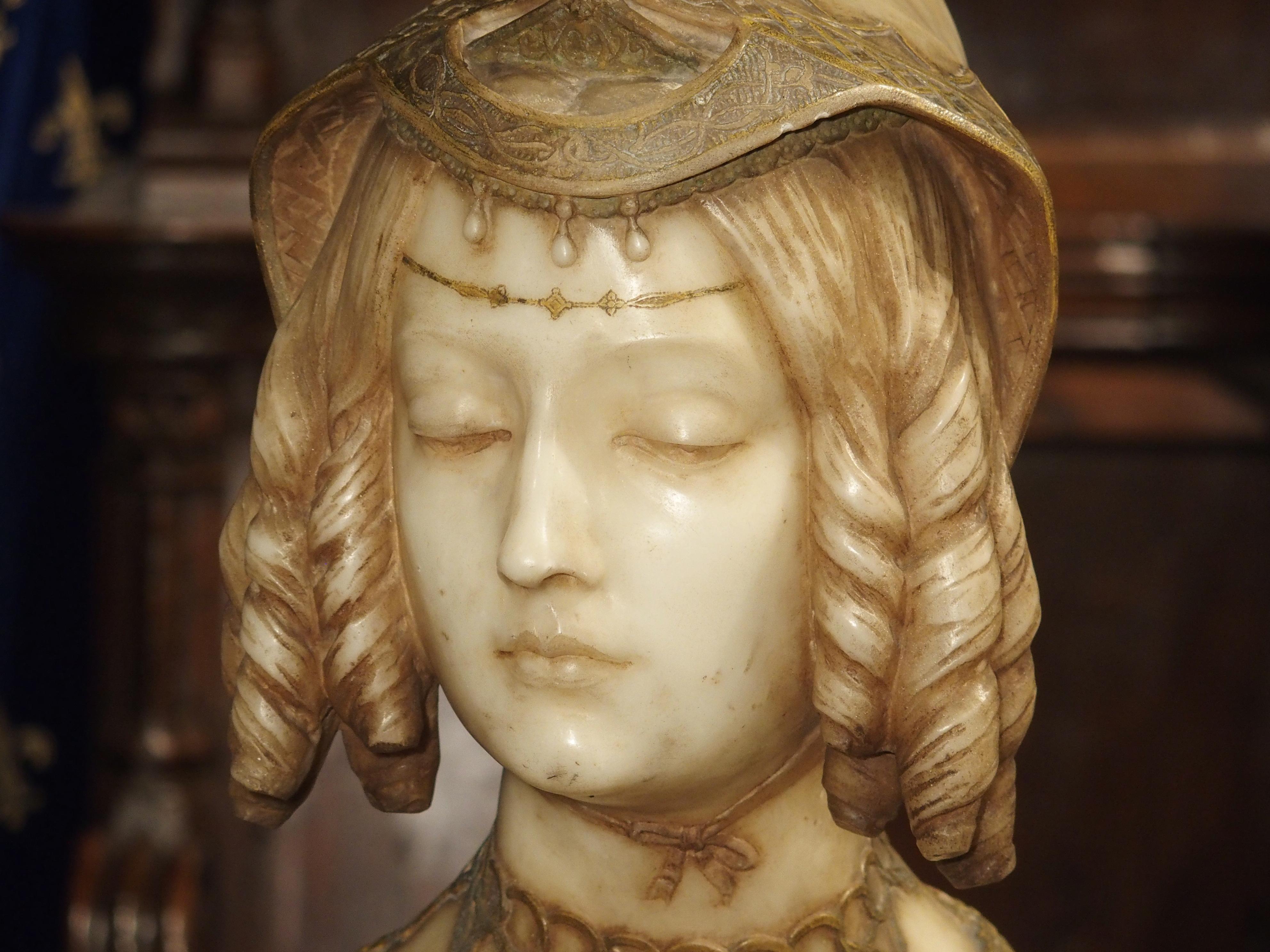 Antique Italian Alabaster Bust of the Grand Princess of Tuscany, circa 1890 4