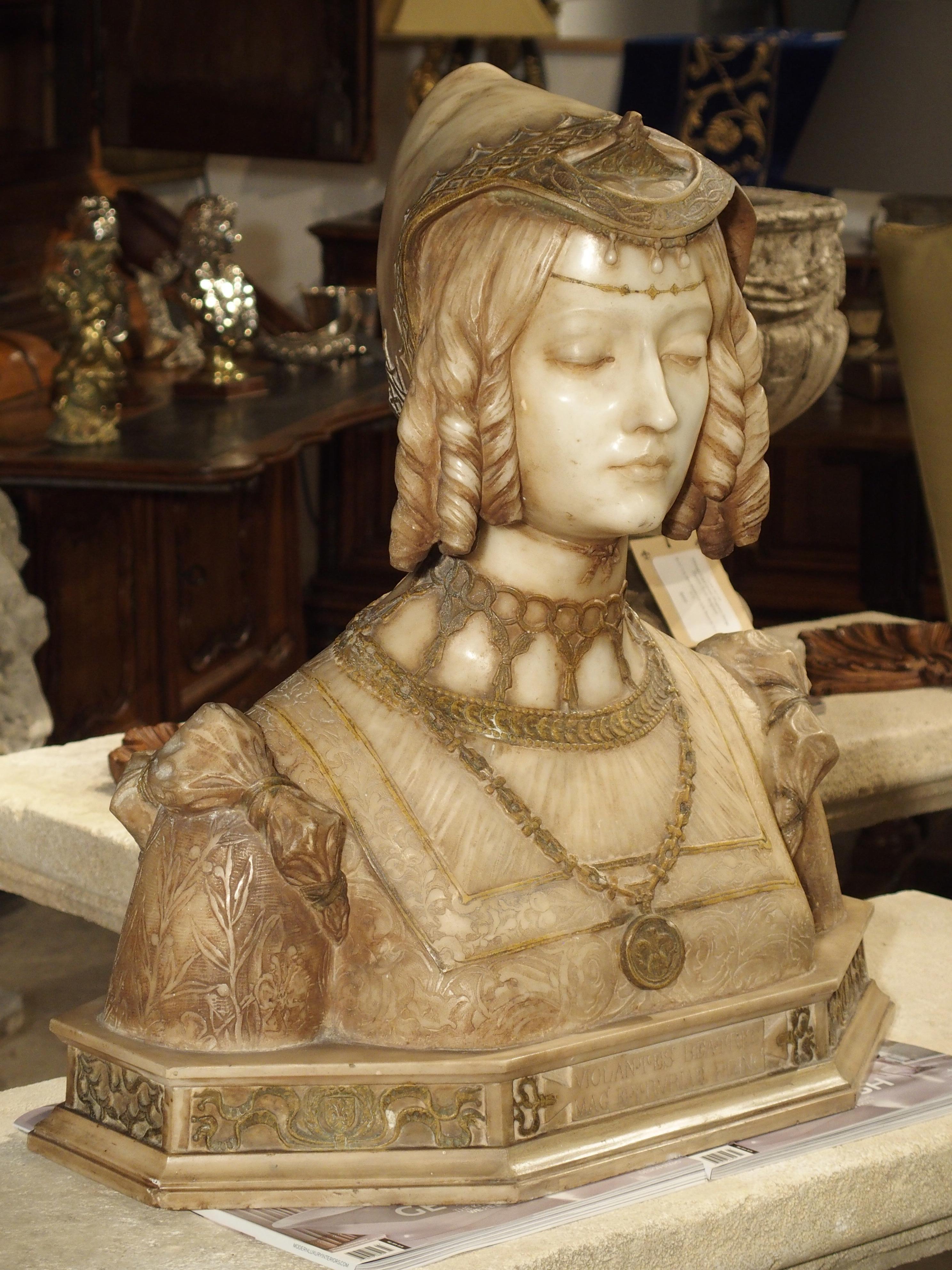 Antique Italian Alabaster Bust of the Grand Princess of Tuscany, circa 1890 7