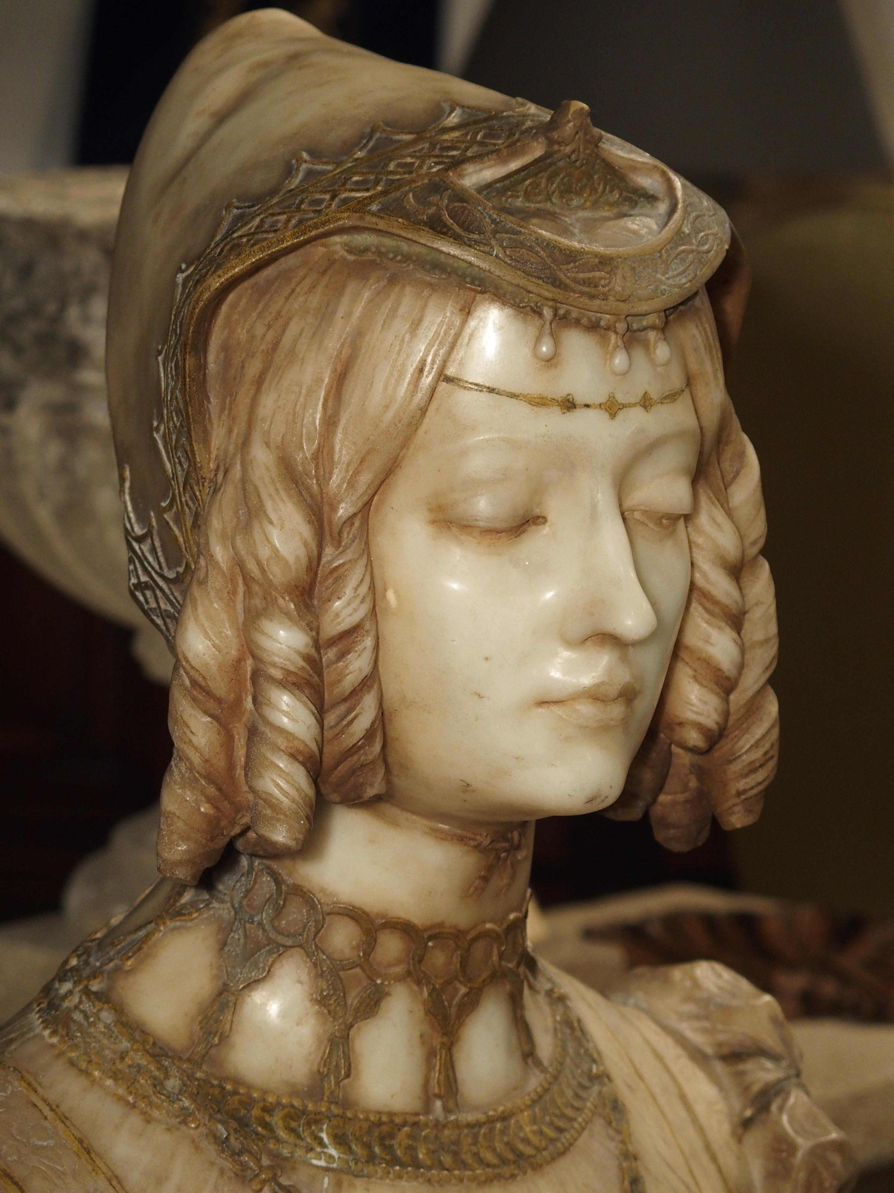 Antique Italian Alabaster Bust of the Grand Princess of Tuscany, circa 1890 9