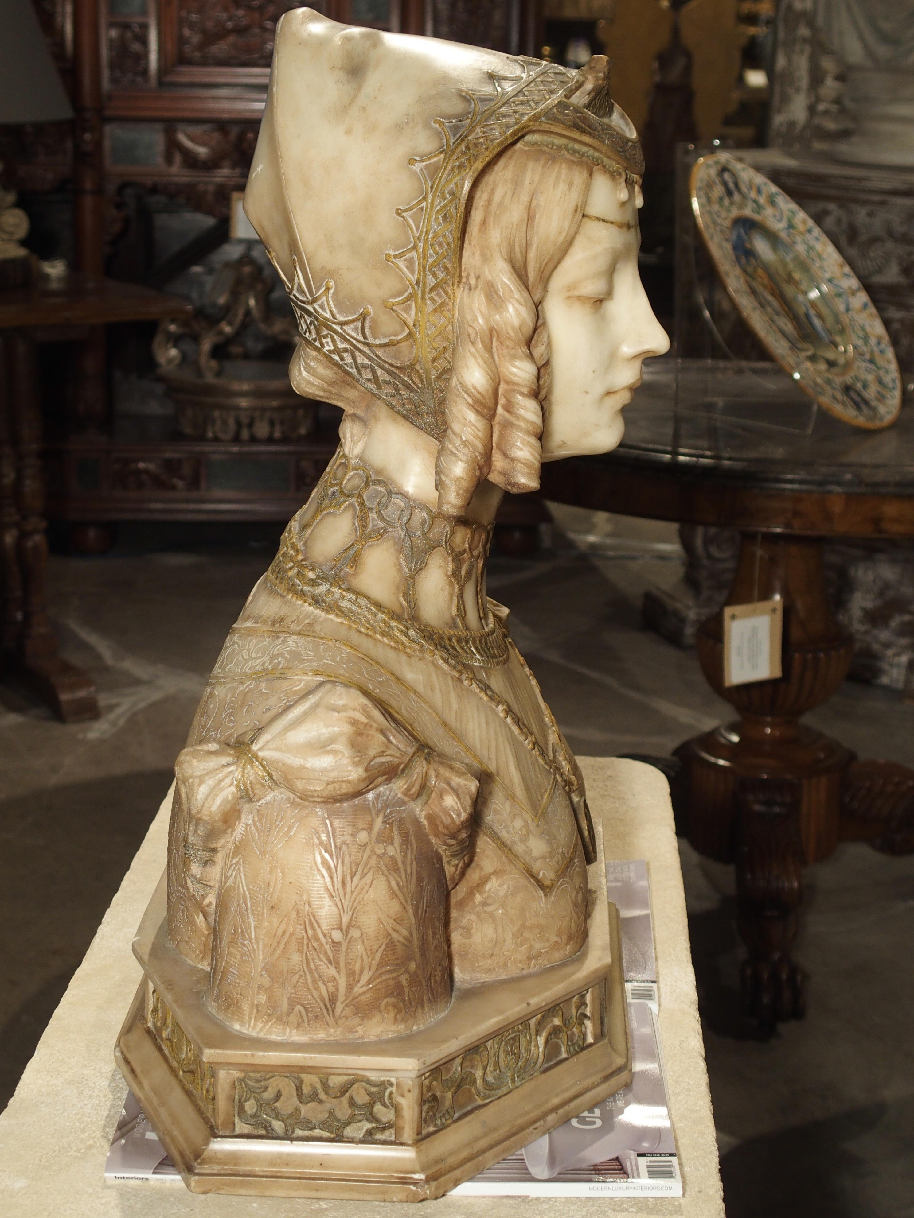 Antique Italian Alabaster Bust of the Grand Princess of Tuscany, circa 1890 10