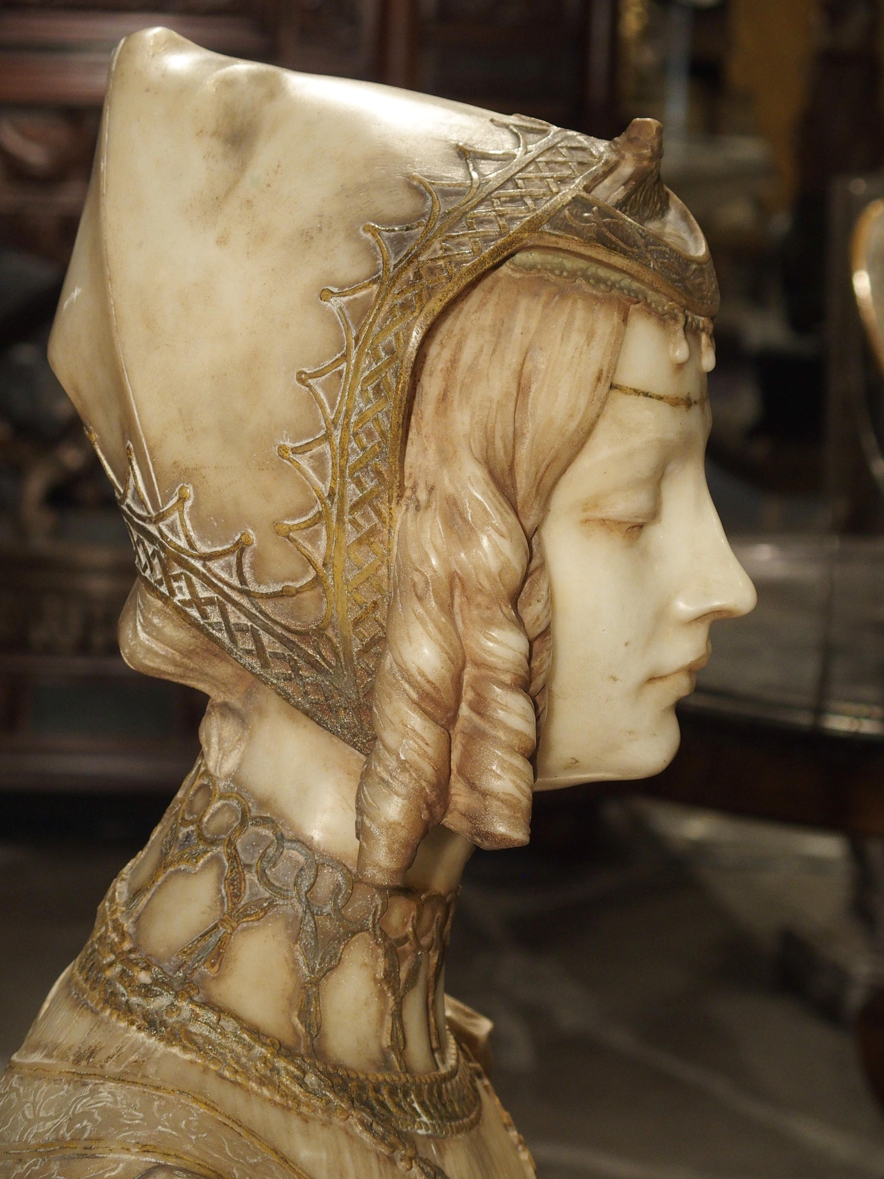 Antique Italian Alabaster Bust of the Grand Princess of Tuscany, circa 1890 11