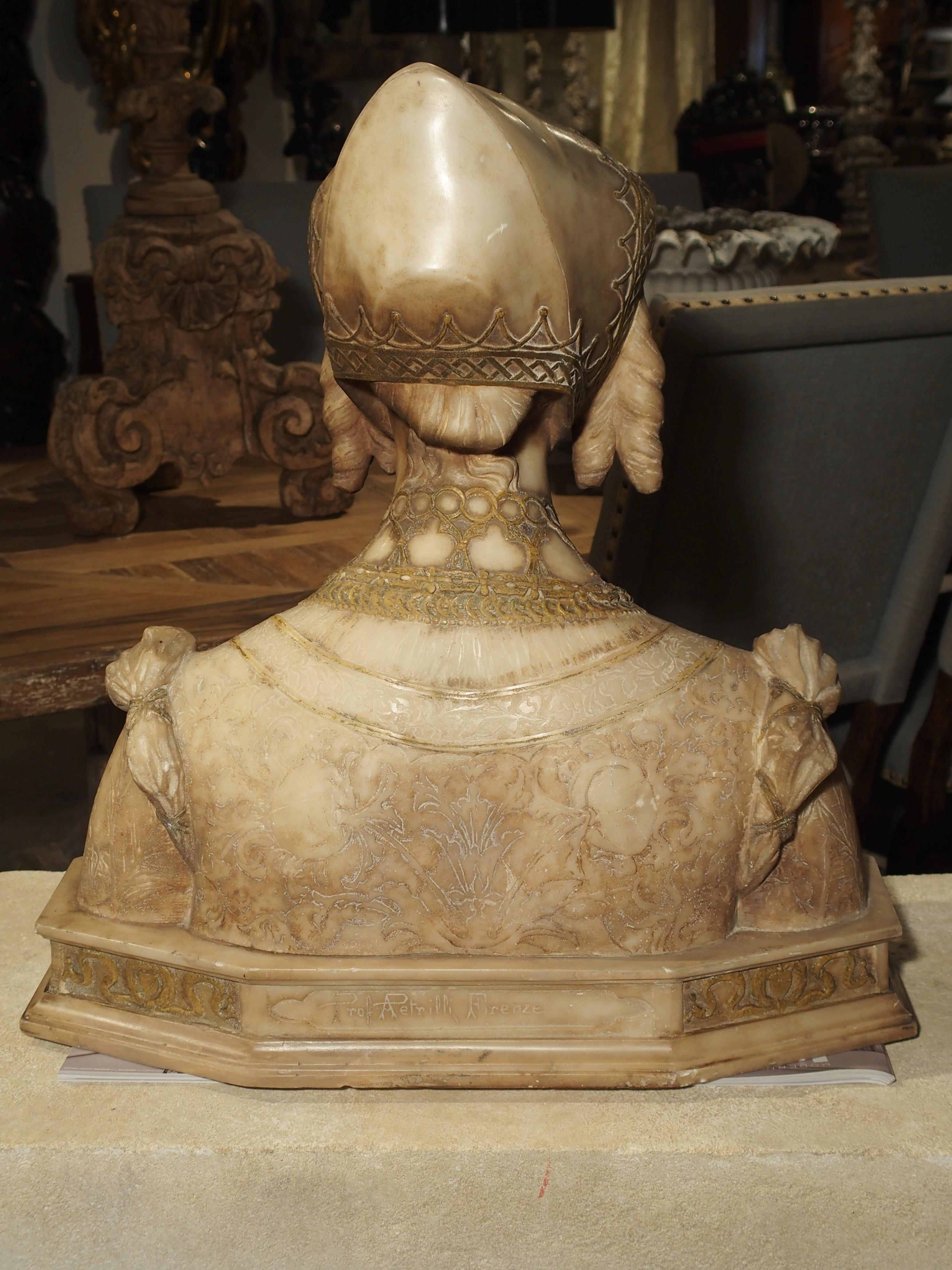 Antique Italian Alabaster Bust of the Grand Princess of Tuscany, circa 1890 12