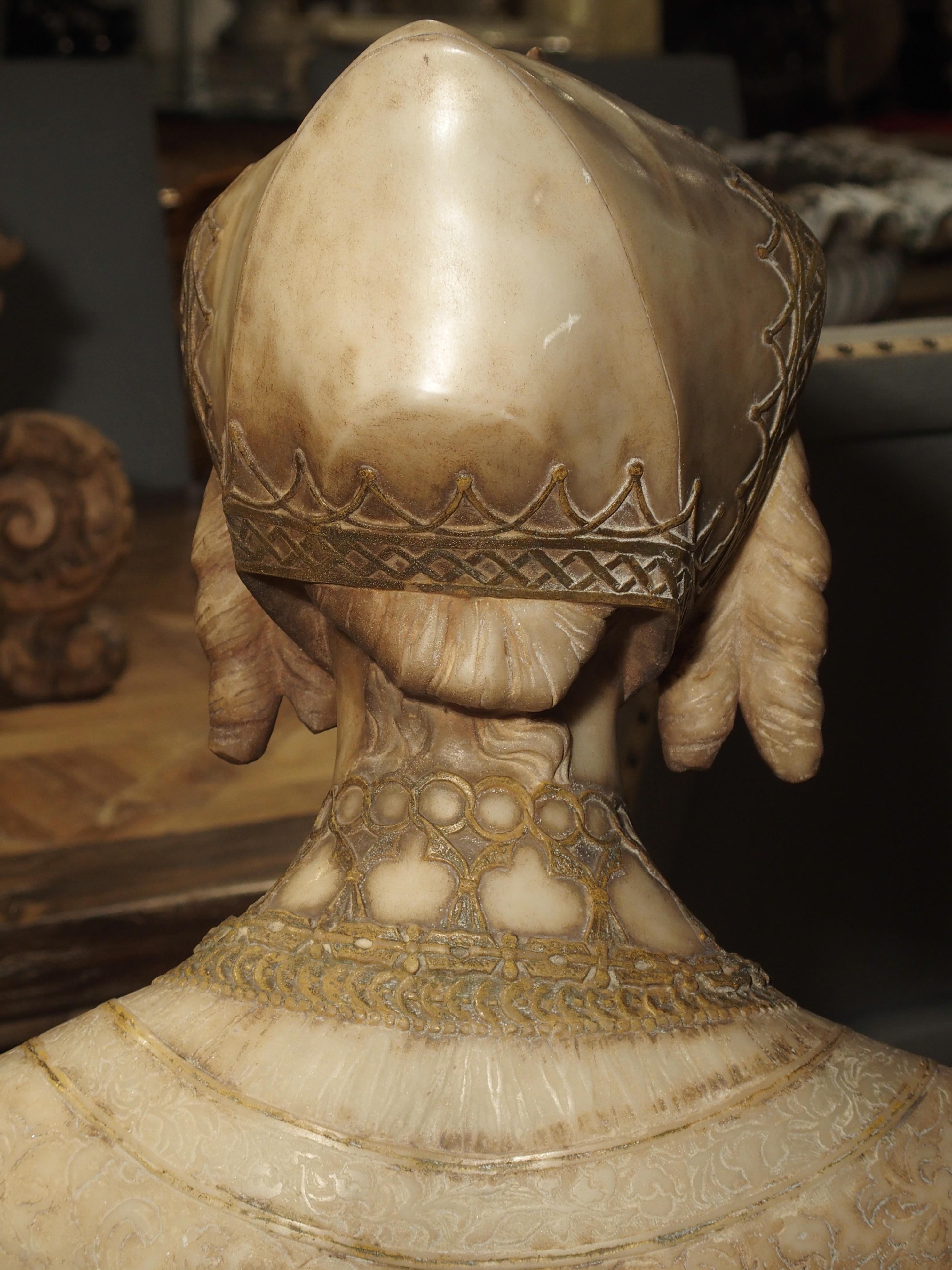 Antique Italian Alabaster Bust of the Grand Princess of Tuscany, circa 1890 13