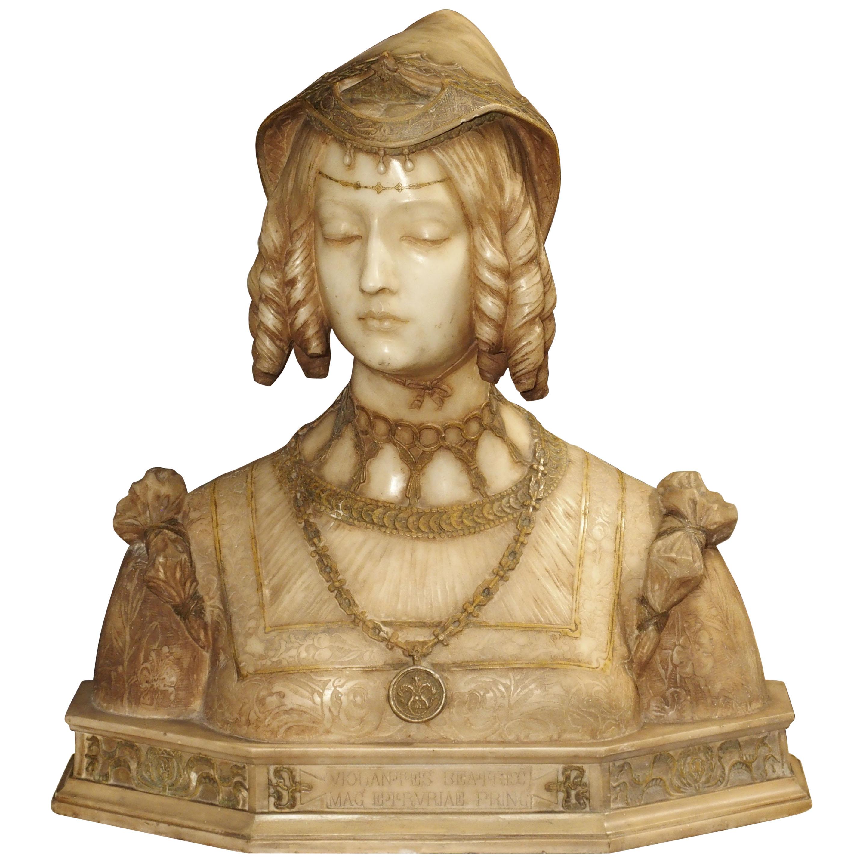 Antique Italian Alabaster Bust of the Grand Princess of Tuscany, circa 1890