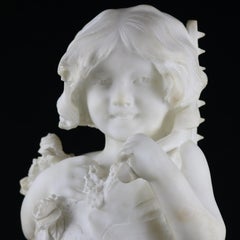 Grande sculpture italienne en albâtre représentant une fille avec. Fleurs par D. Zoi:: vers 1890