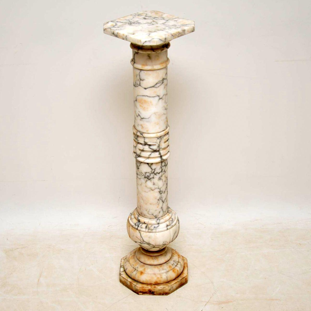 Antique Italian alabaster column in good original condition and with some natural wear showing on the surface in places, but no damage. We haven’t tried to clean this up at all, because we quite like it showing more character. I believe this is