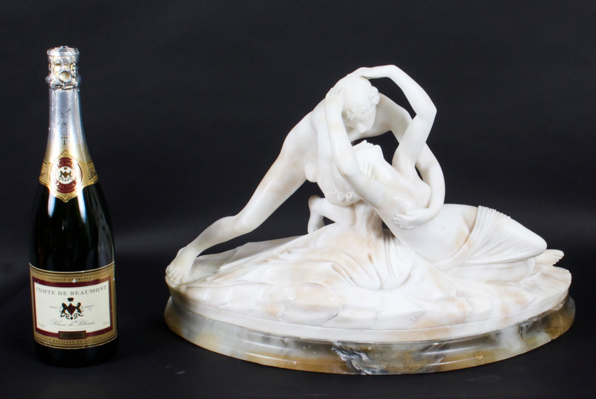 Antique Italian Alabaster Lovers Sculpture after Canova, 19th Century 12
