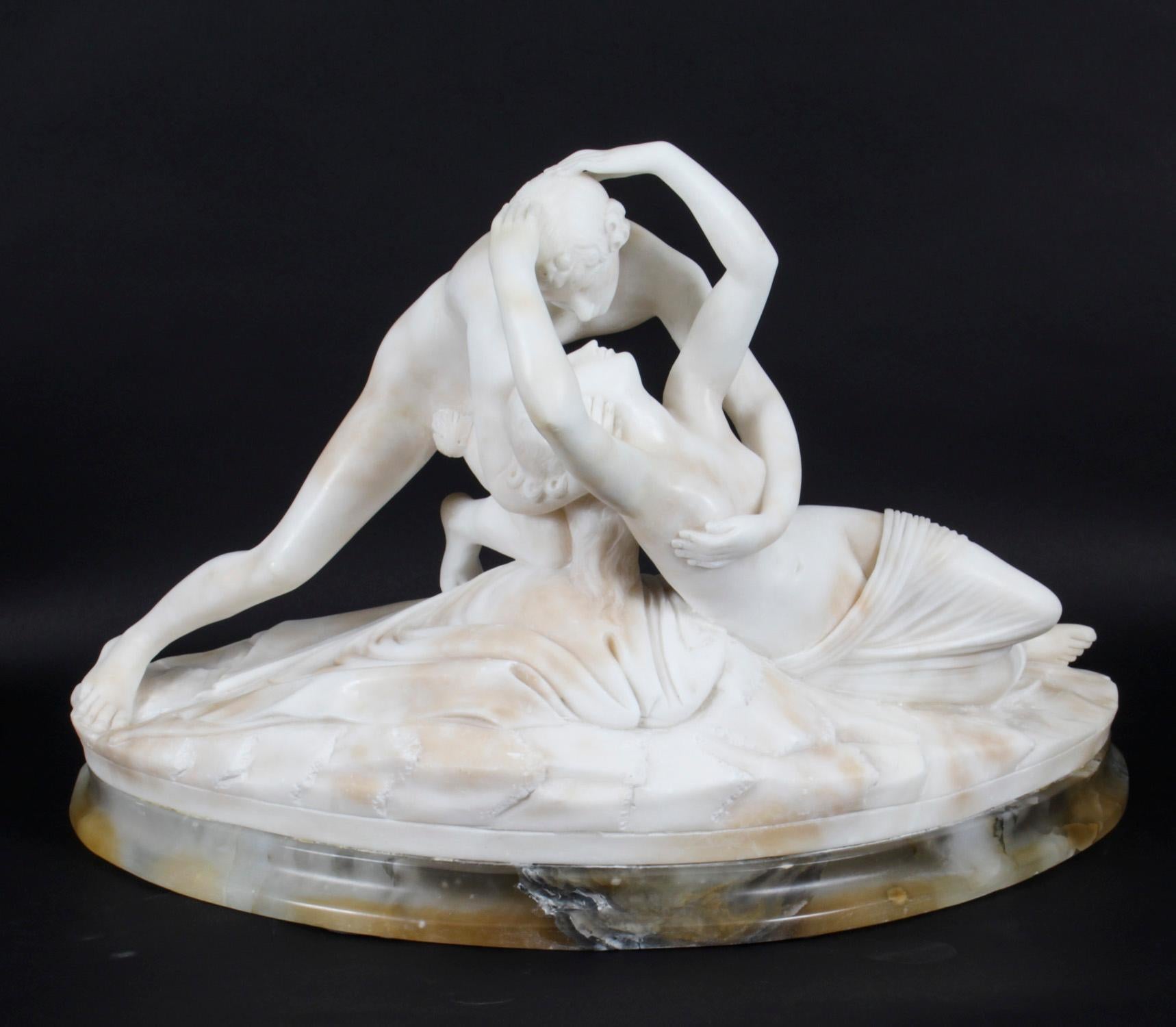 Antique Italian Alabaster Lovers Sculpture after Canova, 19th Century 13