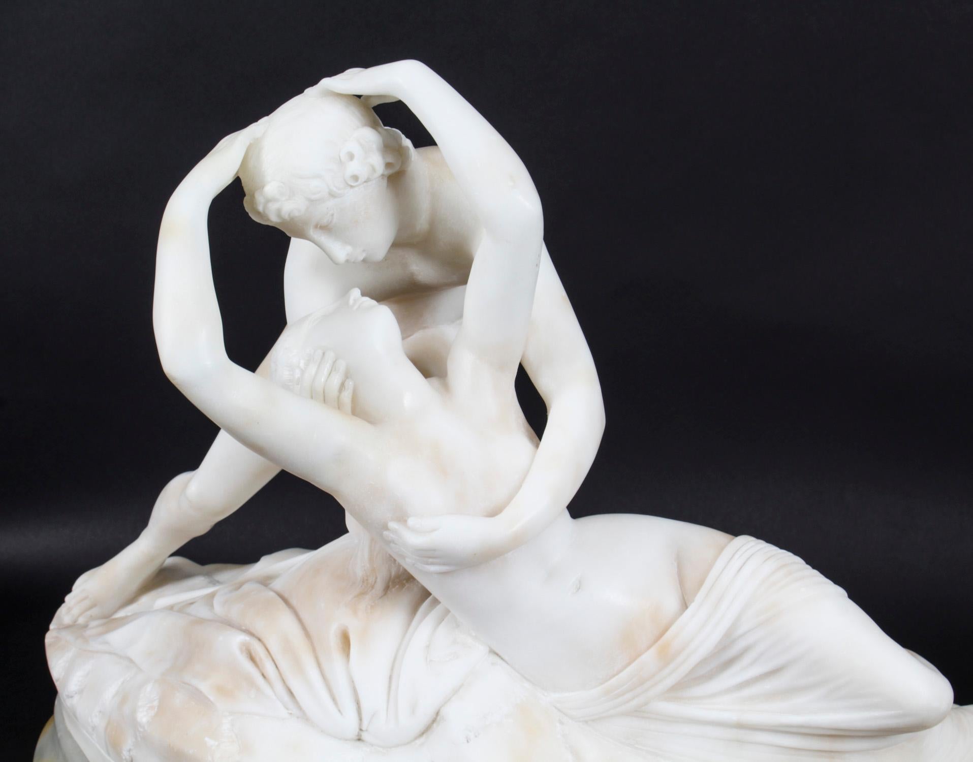 Antique Italian Alabaster Lovers Sculpture after Canova, 19th Century In Good Condition In London, GB