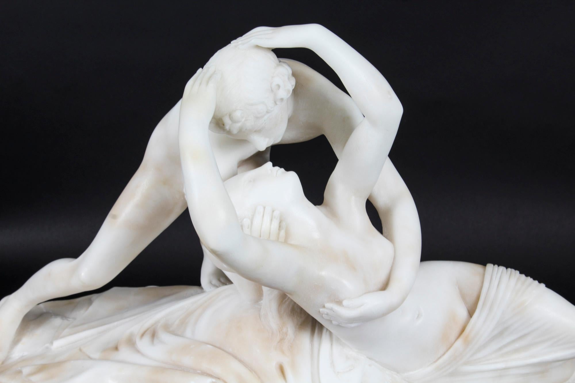 Late 19th Century Antique Italian Alabaster Lovers Sculpture after Canova, 19th Century